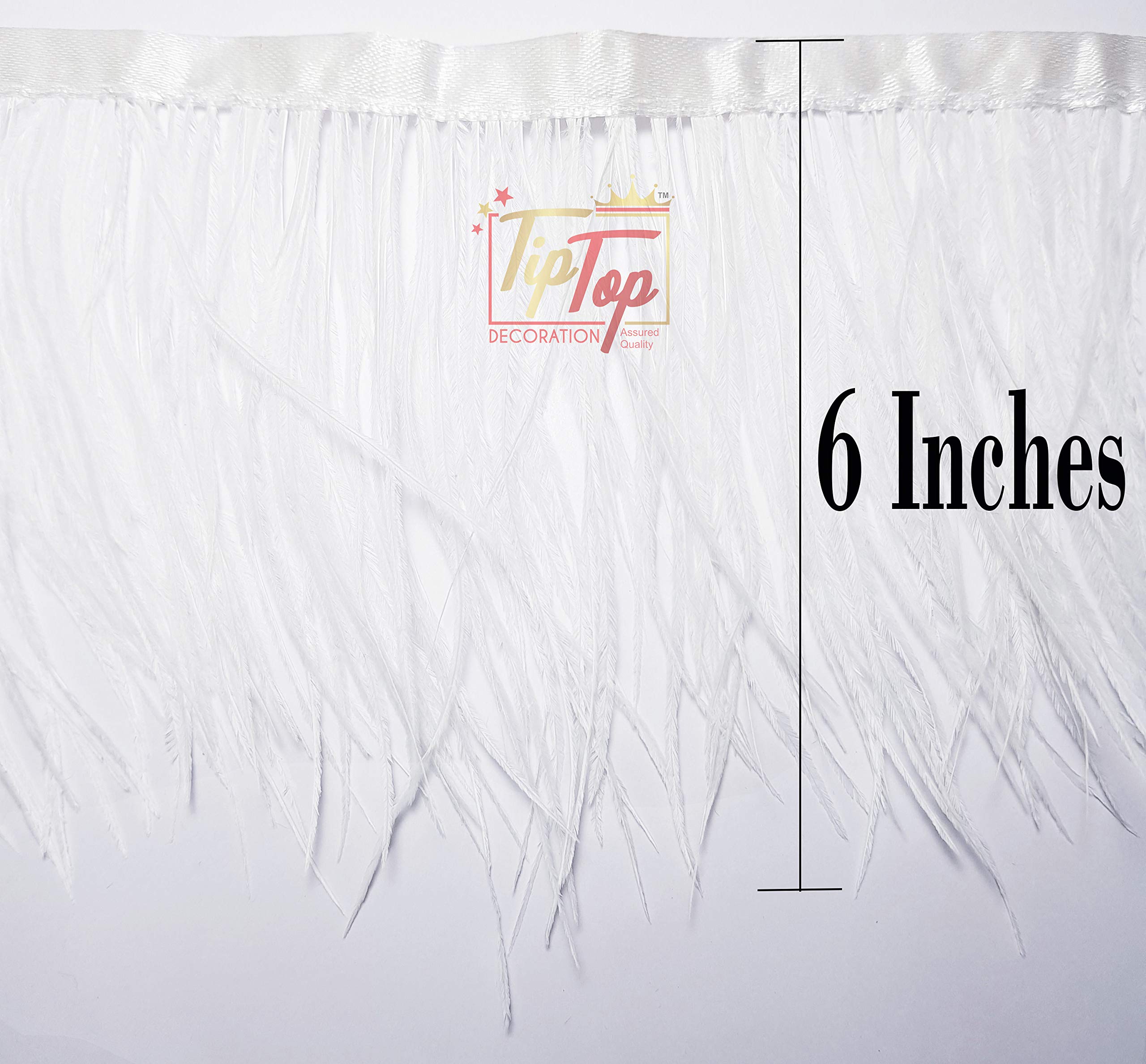 Tiptop Decoration Premium White Ostrich Feathers Lace (10 Yards) (5-6 Inch) 1