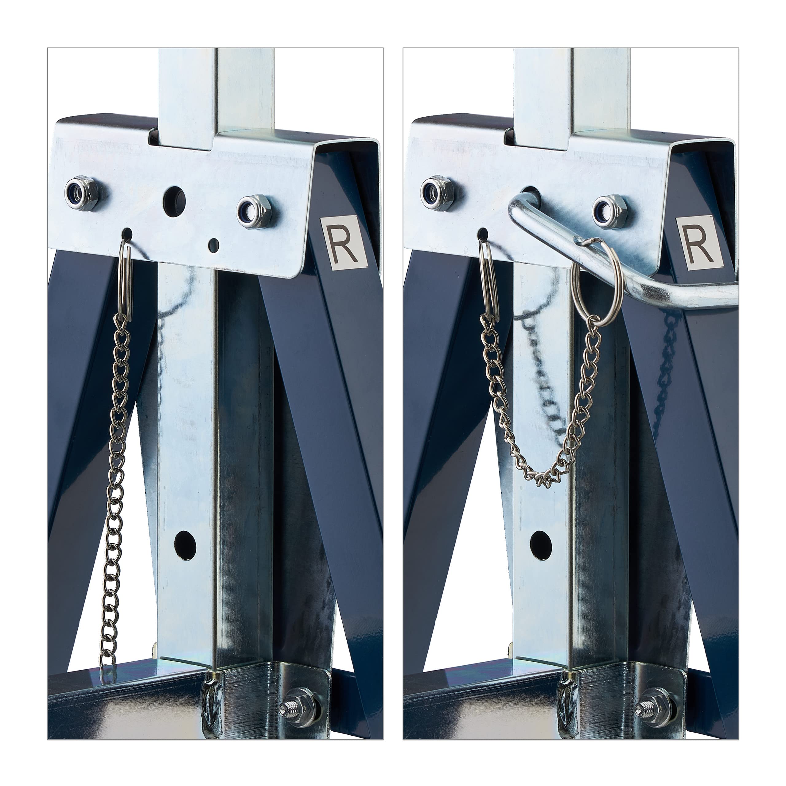 Relaxdays Andamio Caballete, Set de 2, Altura Ajustable, Carga hasta 200 kg, Plegable, Taller, Acero, Azul y Plateado