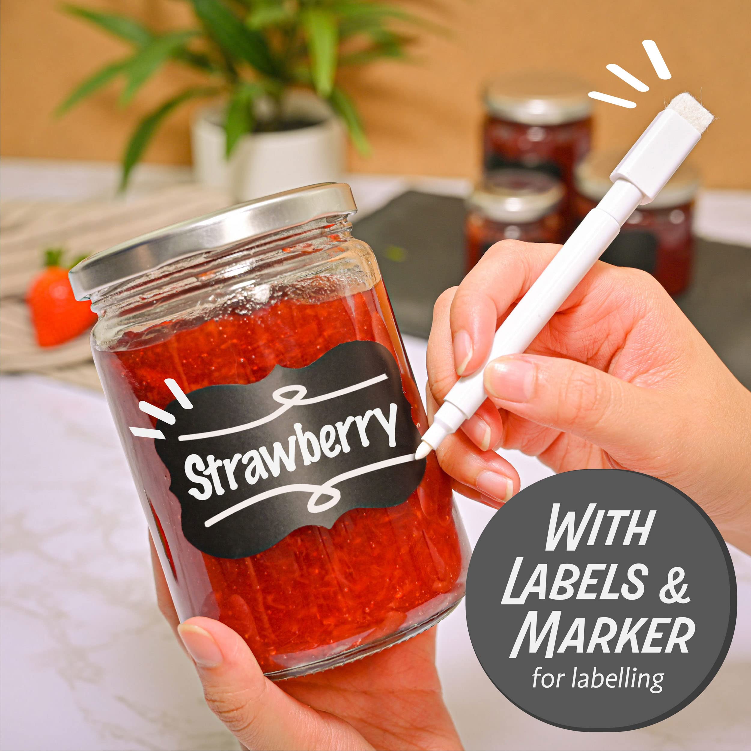 16 oz Glass Jars with Lids - Mason Style Regular Mouth Jars - 12 Pack - Airtight with Labels & Pen - Dishwasher Safe - Perfect for Canning, Pickling, Food Storage, Meal Prep & Homemade Jam