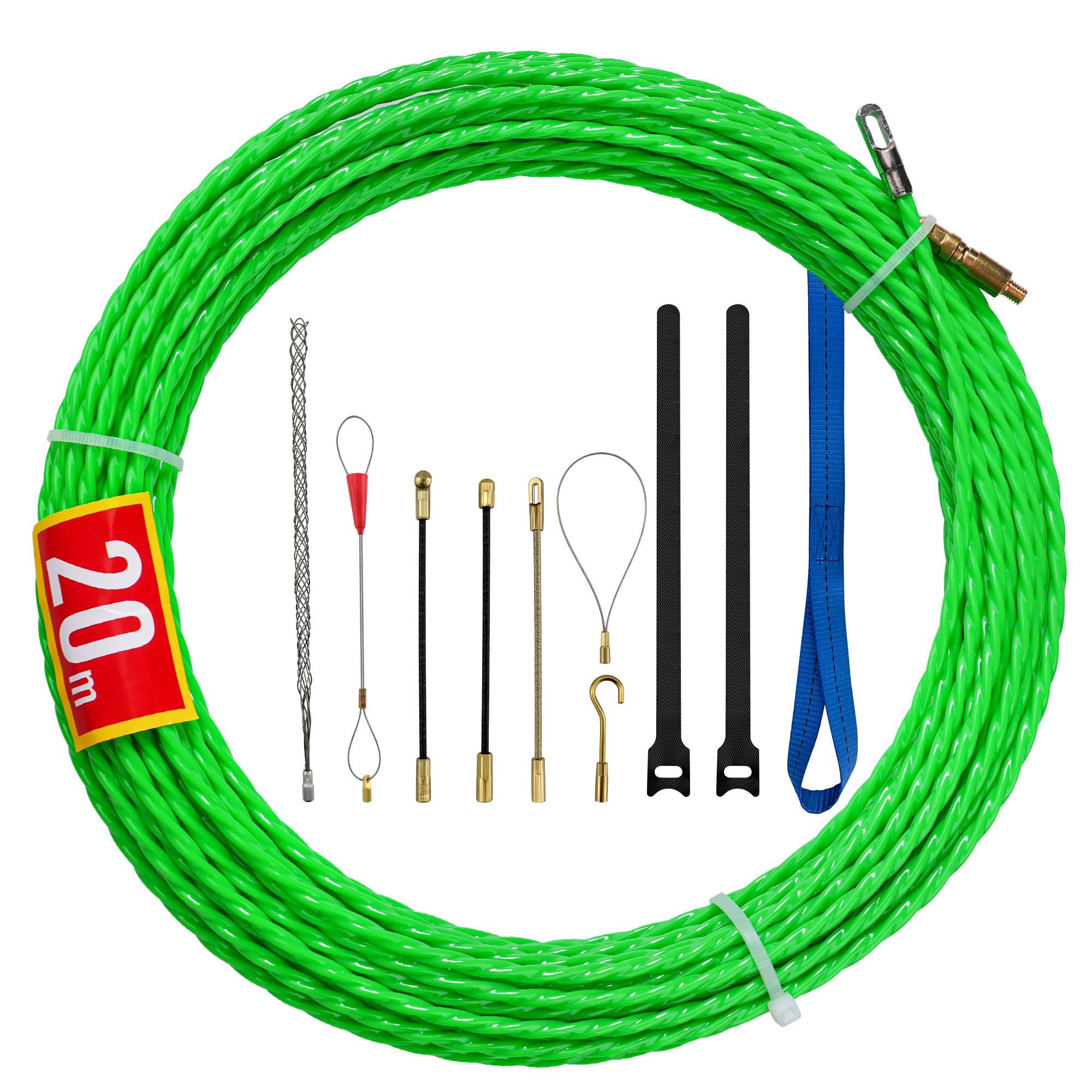 Sonda Passacavi 100m Per Elettricisti - Diametro 5mm Con 7 Molle Di Guida - Poliestere E Alloggiamento PVC