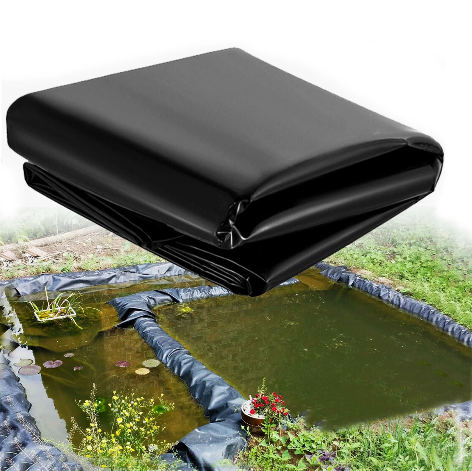 Telo impermeabile per laghetto da giardino, 3 x 7,5 m, nero, impermeabile, per giardino, habitat per pesci, giochi d'acqua nel cortile, protezione per stagni