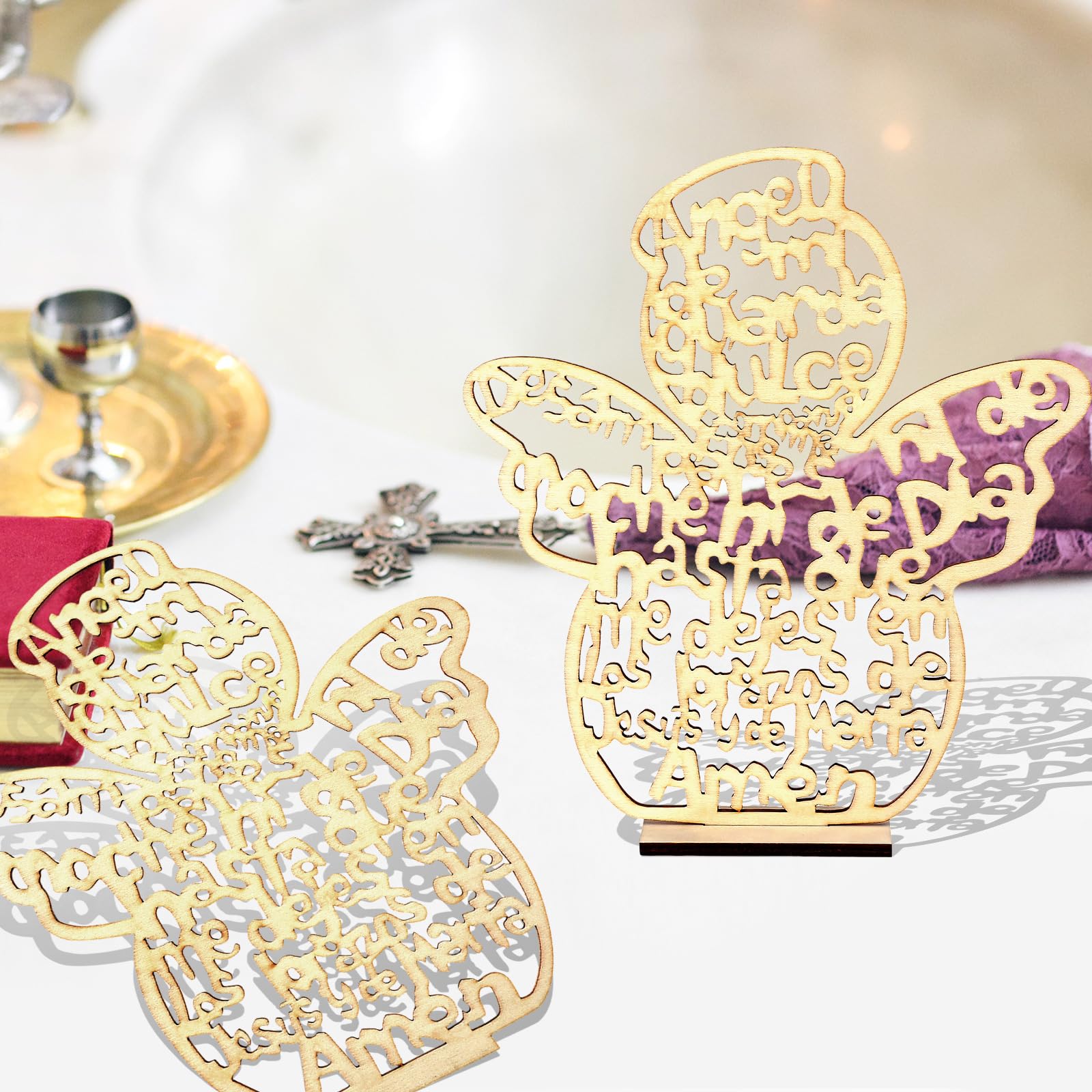 Yuntau 16 Pcs Wooden Baptism Centerpieces for Table Centro De Mesa para Bautizo Cruces Religious Catholic Table Decor Christening Communion Baby Shower Wedding Party Favors(Guardian Angel)