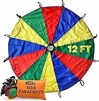 GSi 12ft Kids Rainbow Parachute Toy - Durable Cooperative Play Tent for PE Class, Gymnastics, Outdoor Games & Parties