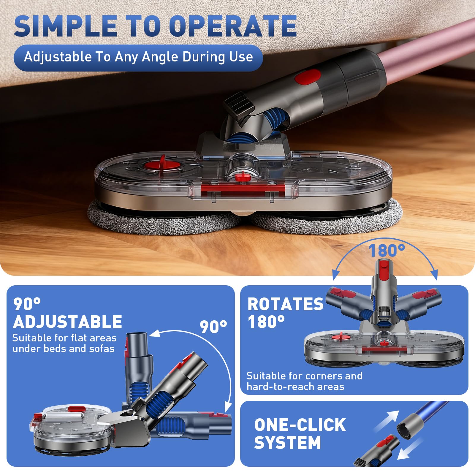 NIKYJM Testa di Mocio Elettrico per Aspirapolvere Dyson V7 V8 V10 V11 V15 Spazzola Lavapavimenti per Dyson con Serbatoio Rimovibile, Contenitore di Riempimento e 8 Panni Lavabili