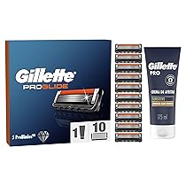 Gillette ProGlide, LAMETTE DI RICAMBIO Per Rasoio Barba, 10 LAMETTE Con LUBRASTRIP + CREMA DA BARBA Per Pelli Sensibili, Gillette PRO Da 175 ml, IDEA REGALO UOMO