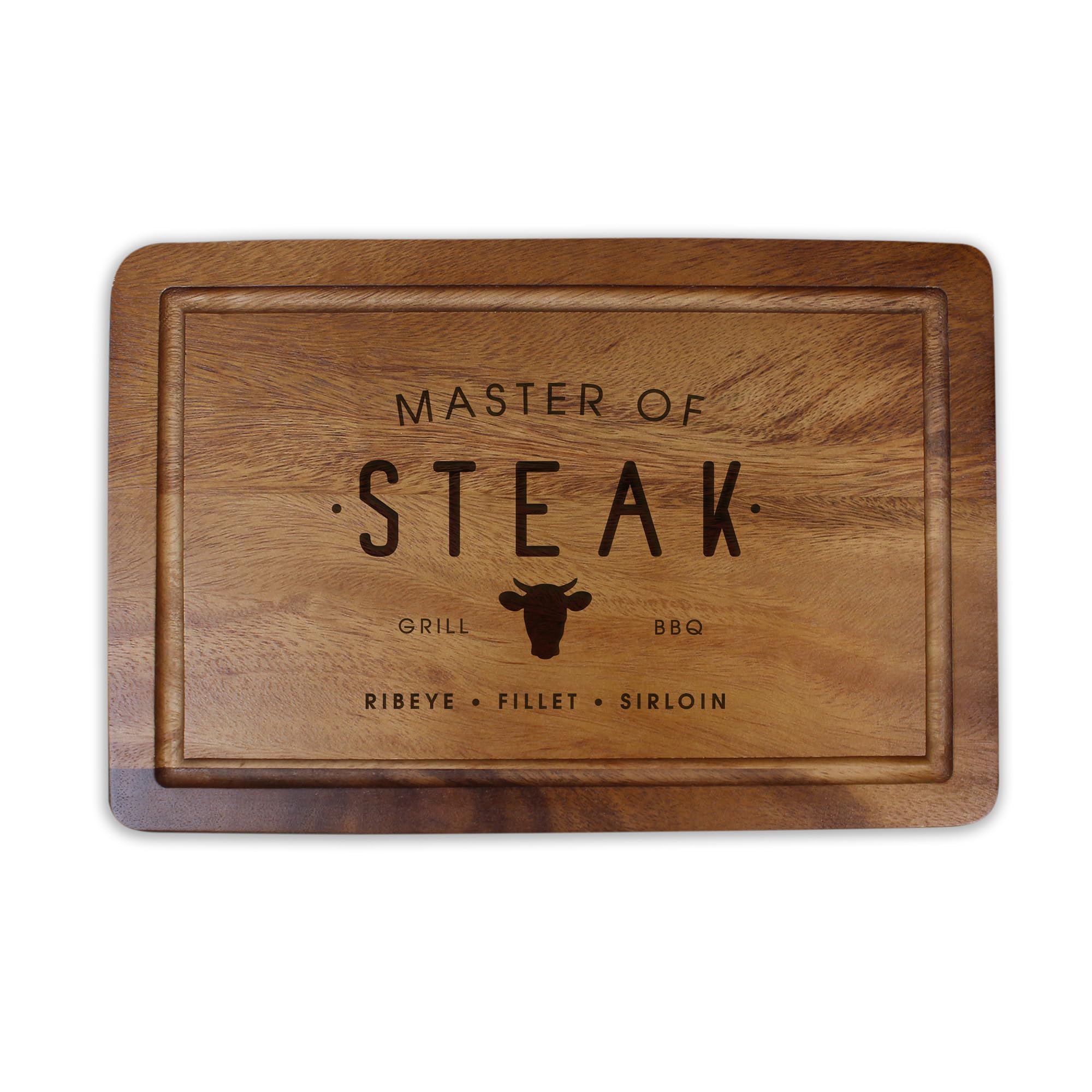 eBuyGB Master of Steak Cutting Board, Engraved Acacia Wood BBQ Board, Grill Master Gift for Him, Brown