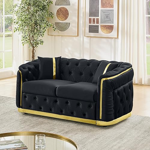 Miniatura 9 de Sofá Chesterfield de 3 plazas moderno de mediados de siglo de 84.6 pulgadas, sofá de terciopelo blanco beige y dorado, sofás de lujo para sala de