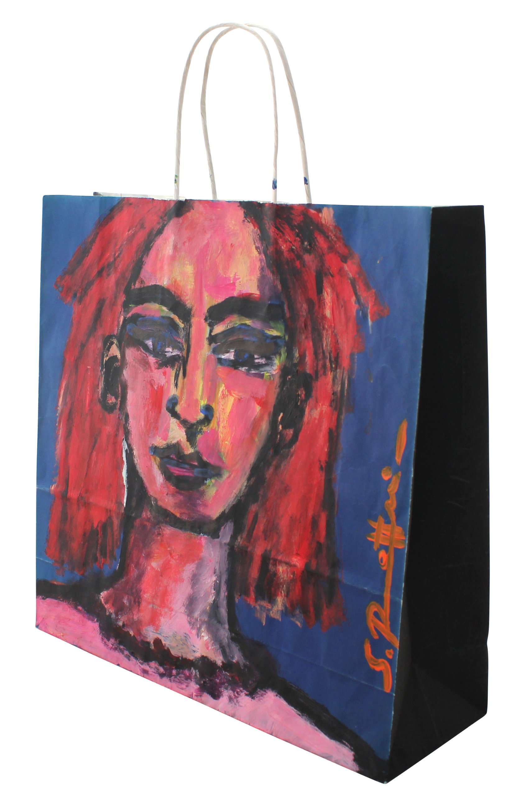 Art Bag 6 Original Portrait Madame : Tableau Acrylique Moderne Objet Mural Unique 4 Pièces