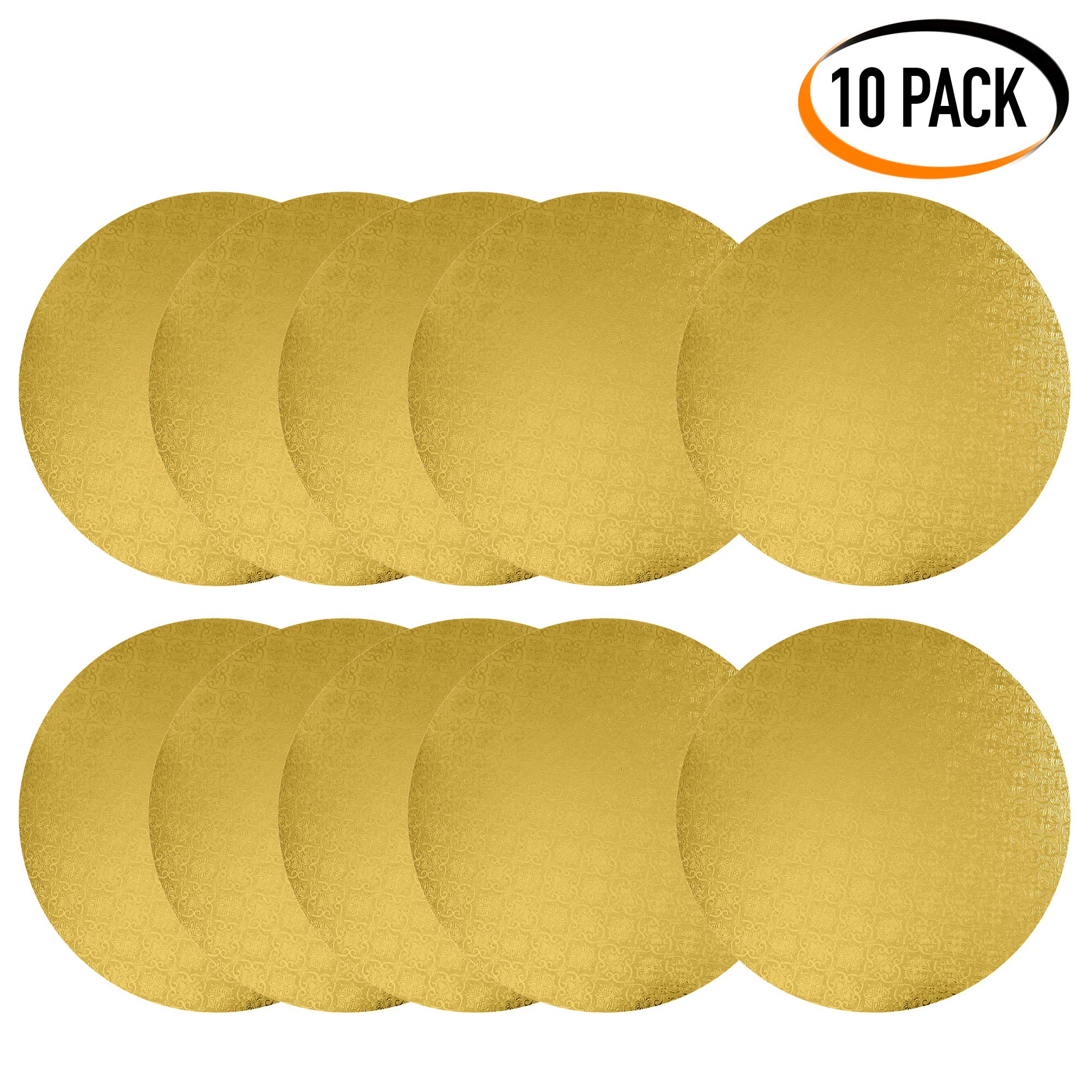 O'CREME Gold Wraparound Cake Pastry Round Drum Board 1/4 Inch Thick, 14 Inch Diameter - Pack of 10