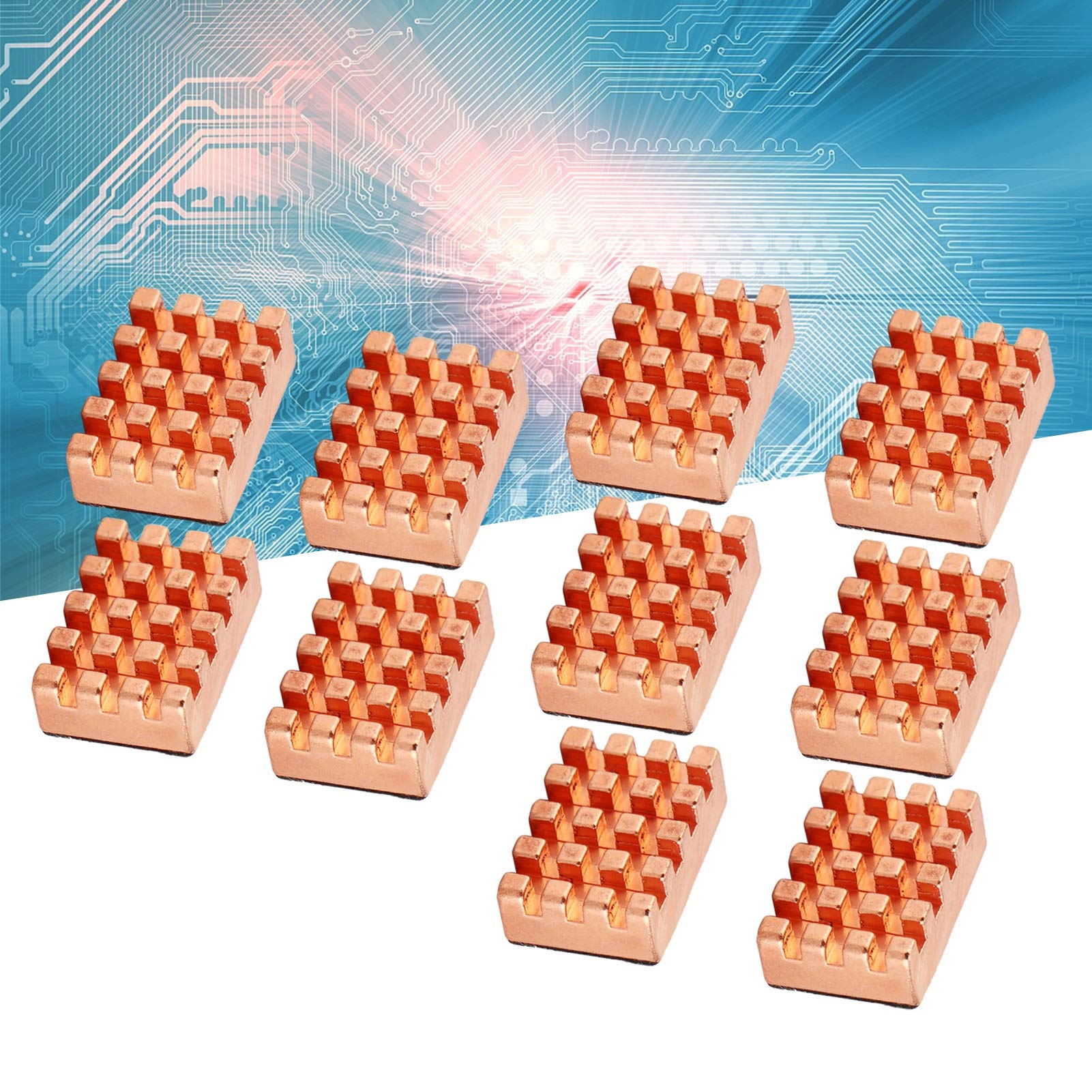 10x miedziane radiatory chłodzące VGA RAM, radiator chłodnicy 15x10x5mm dla , VGA RAM, chipy IC, Mosfet SCR (z podkładkami termicznymi)