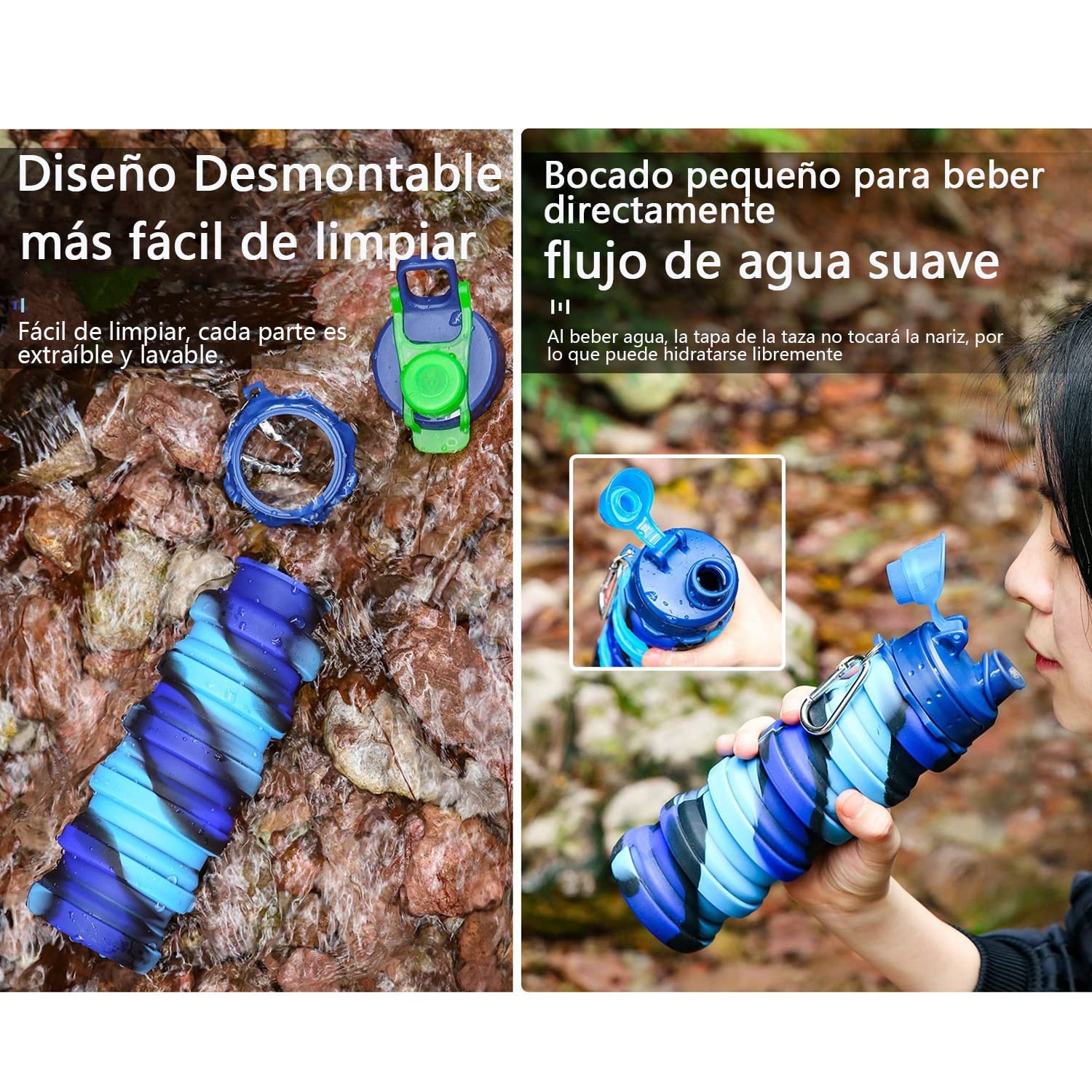 Copa De Agua Plegable Creativa,Botella De Agua Portátil Deportiva con Mosquetón para Viajar Al Aire Libre,Silicona De Calidad Alimentaria,a Prueba De Fugas,fácil De Limpiar-Hand Cap-Red||2pcs