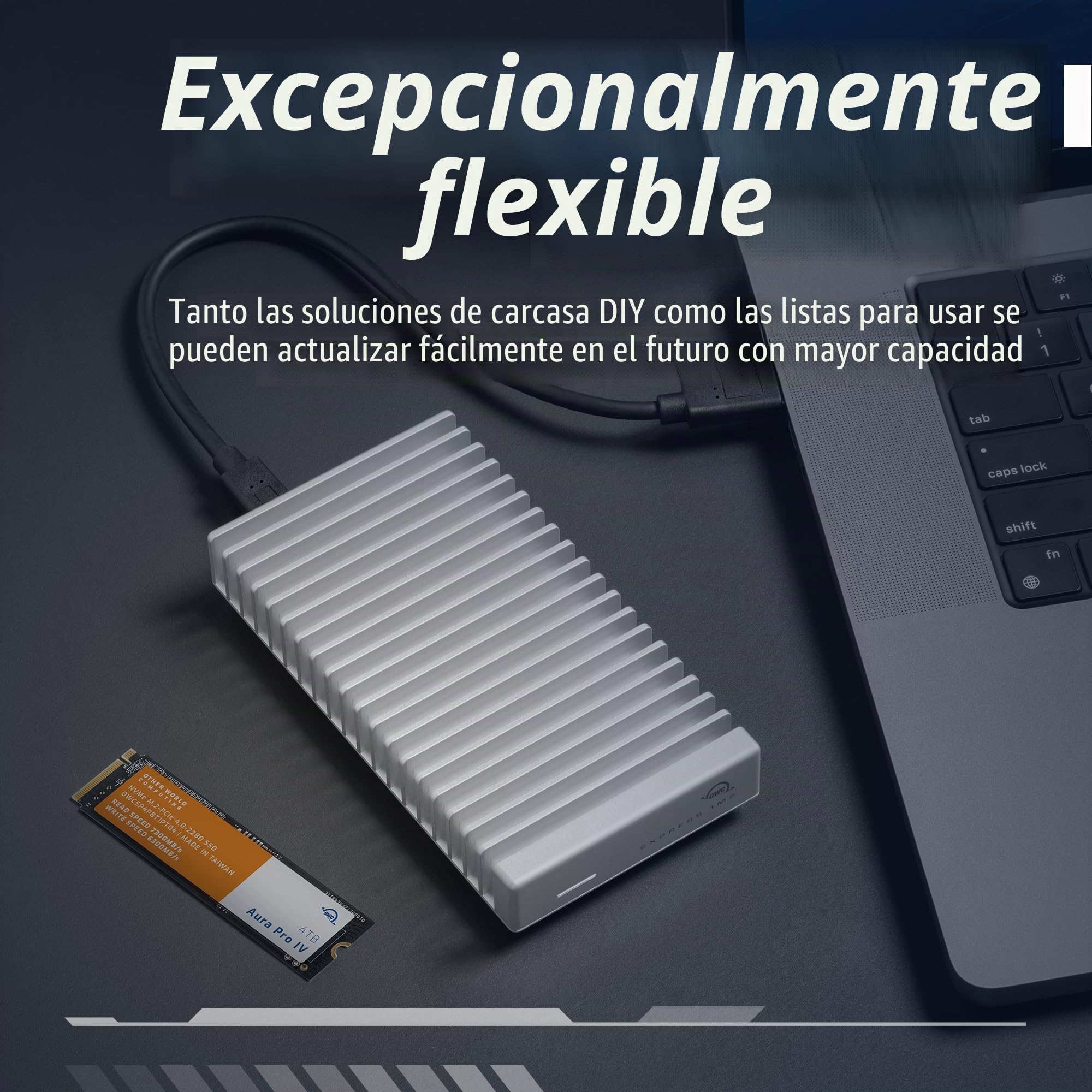OWC 0TB Express 1M2 USB4 (80 GB/s) con alimentación por Bus NVMe SSD External Storage Solution (Solo Carcasa)