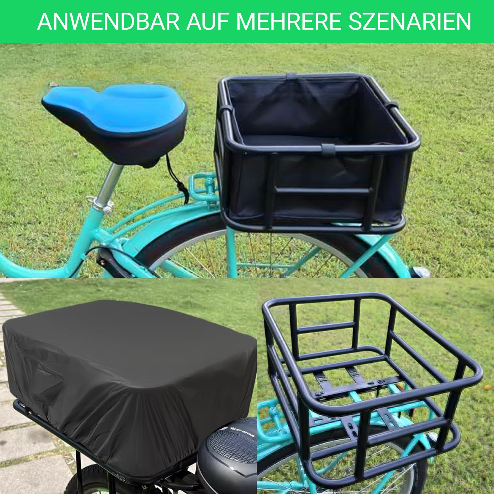 Fahrradkorb Hinten, Großer Gepäckträger Korb mit Netz, Einsatz & Wasserdichter Abdeckung, Robuster Fahrradkorb für E-Bike & normales Fahrrad