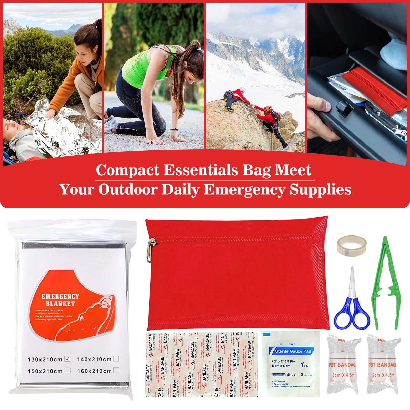 Car Emergency Roadside Kit,Vehicles Truck Road Side Safety Tool Kit with Air Compressor,Women Men Auto Winter Essentials Assistance Survival Kit with Jumper Cables First Aid Kit Blanket Shovel