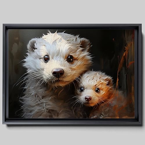 Fox Mother Cub Print, In The Style Of Stencil,Based, Ivory, Kids Wall Art, Kids Wall Art Display, Mom And Baby Animal Art Print, Canvas, Art Print