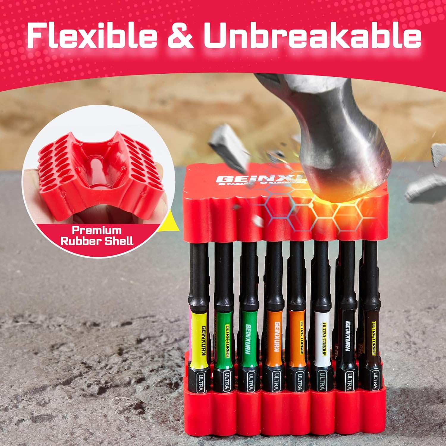 Geinxurn Impact Screwdriver Bits Set, 33 Pieces 3”Multi Head Magnetic S2 Steel Driver Bits PH/SQ/Torx/Pozi With Red Soft Base