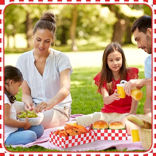 Miniatura 5 de Norme 100 bandejas desechables de cartón rojo a cuadros para alimentos de 8.6 x 5.5 x 2.3 pulgadas, contenedor de papel para servir aperitivos, 4