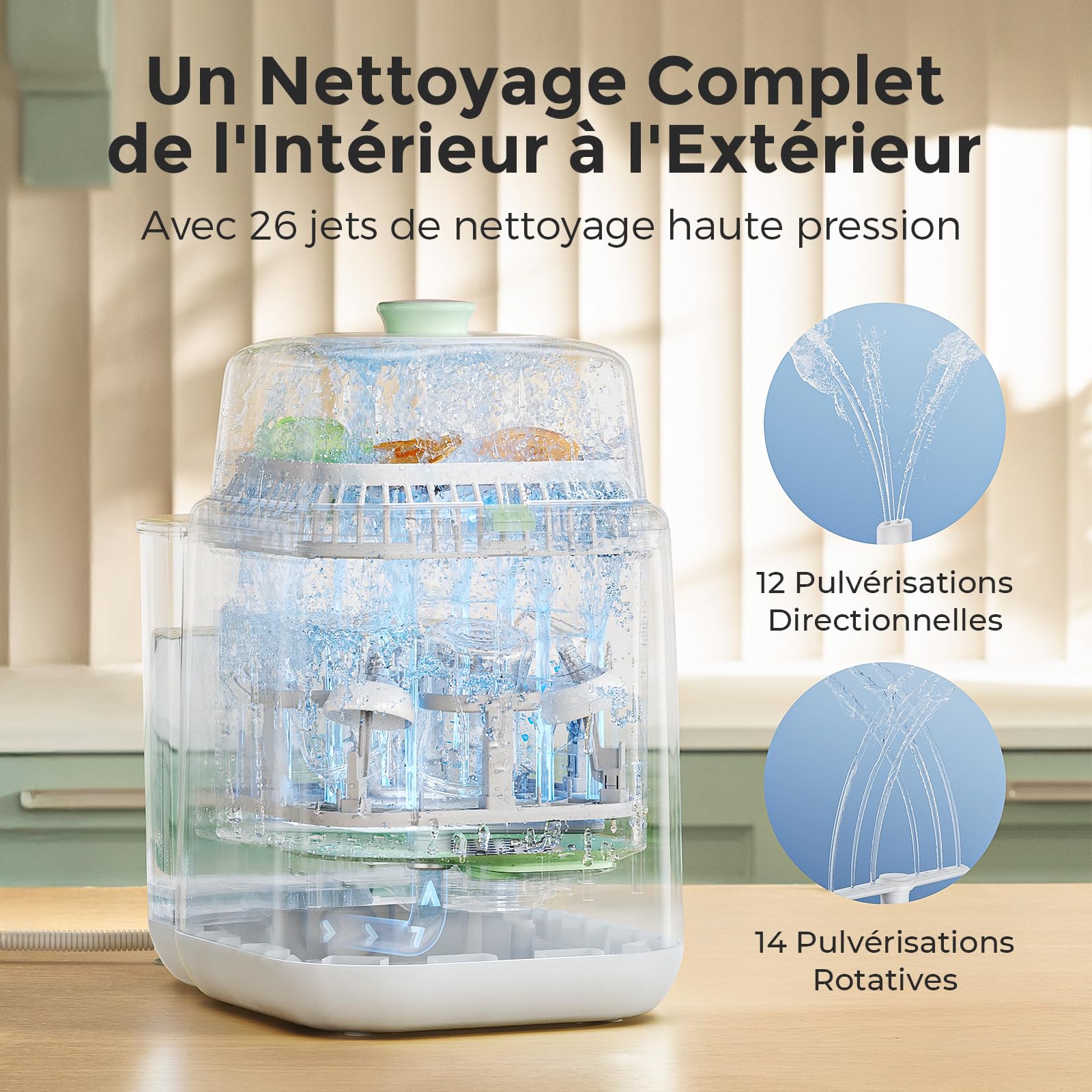 Momcozy Nettoyeur Biberons Haute Pression 2.2kPa, 19 Min, 99.9% Germes | Cycle rapide, Toutes marques, Sans BPA, Bébé, Nouveau-né, Hygiène, Compact, Électrique, Automatique, Cadeau, Lot, Silencieux