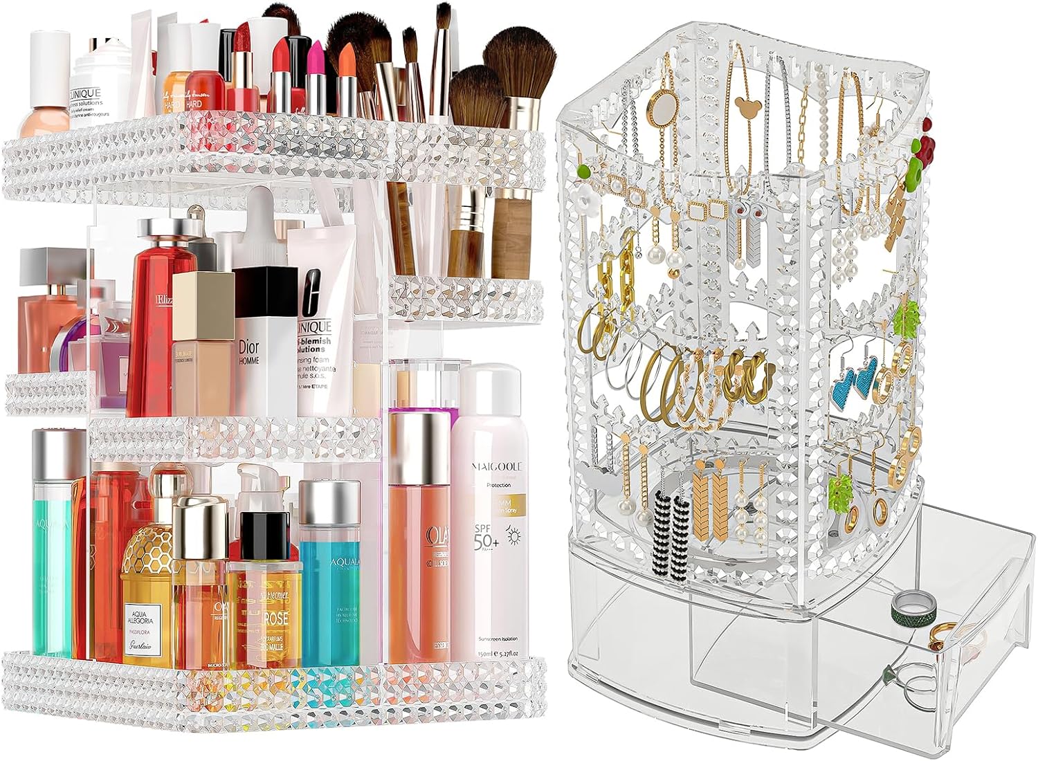 Amazon.com: 360° Rotating Makeup Organizer, Acrylic Earring Holder ...