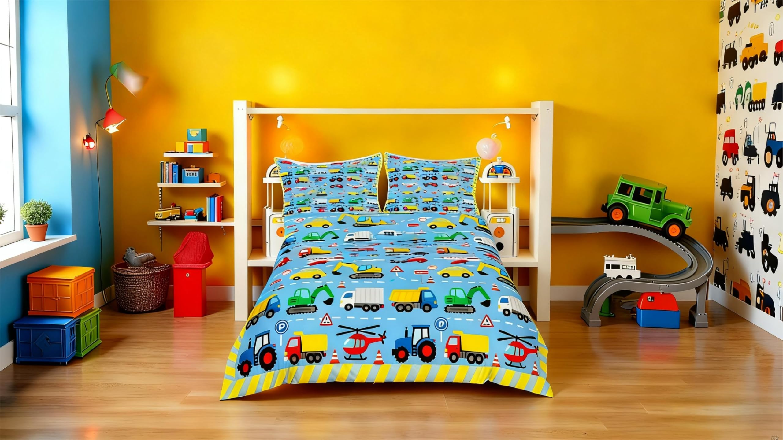 Parure de lit circulation routière pour très grand lit housse de couette dessin animé 2 taies