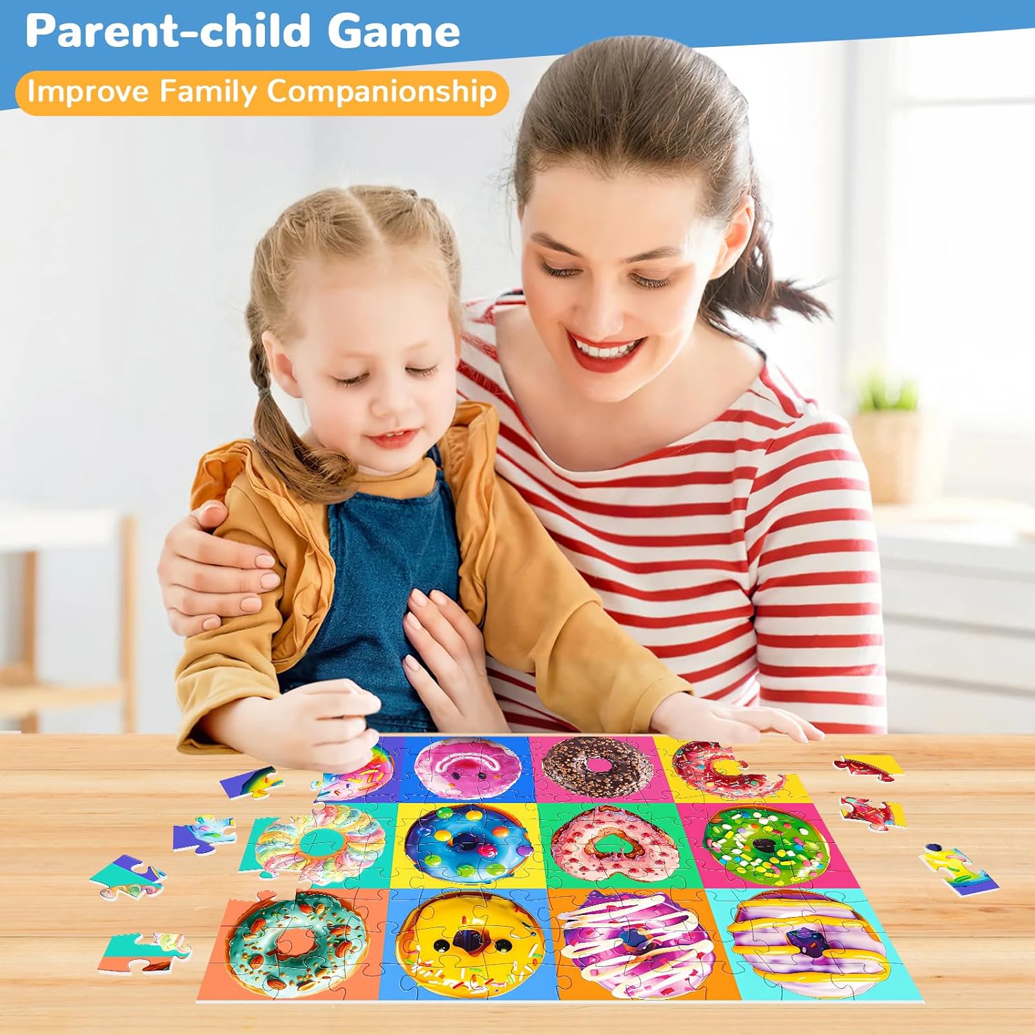 100 Pieces Puzzles for Kids Ages 4-8 | Delicious Donuts Jigsaw Puzzles | Large 100 Piece Puzzle for Toddler Children | Sturdy,Safe | Engaging & Educational Toys Great Gift for Boys Girls,15x10in