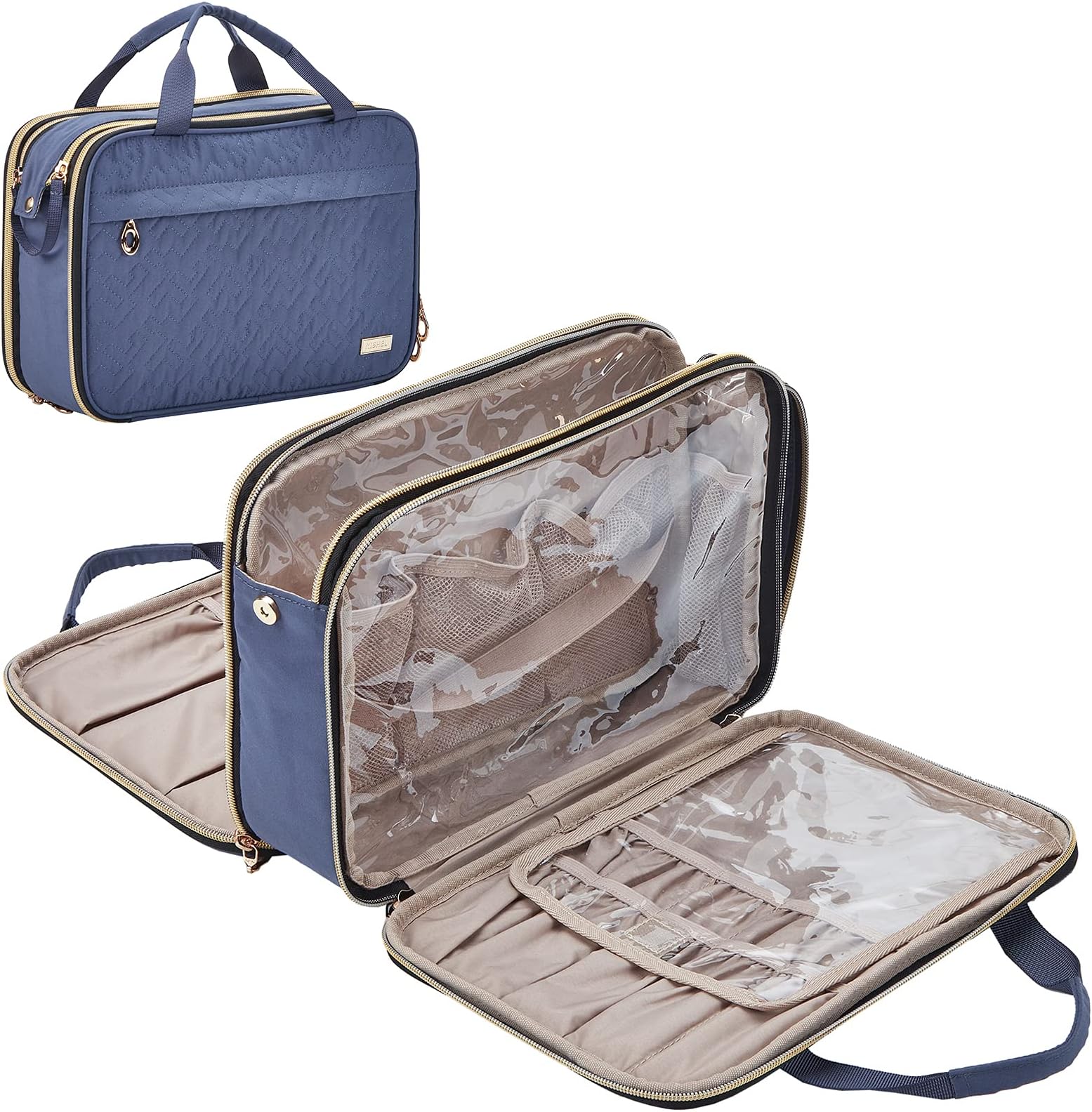 NISHELTravel Toiletry Bag, Portable Makeup Organizer, Stand Up Cosmetic Case for Sized Toiletries, Aegean-Blue, Stylish