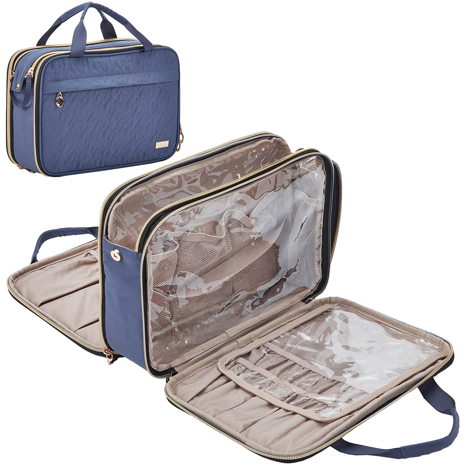 NISHELTravel Toiletry Bag, Portable Makeup Organizer, Stand Up Cosmetic Case for Sized Toiletries, Aegean-Blue, Stylish