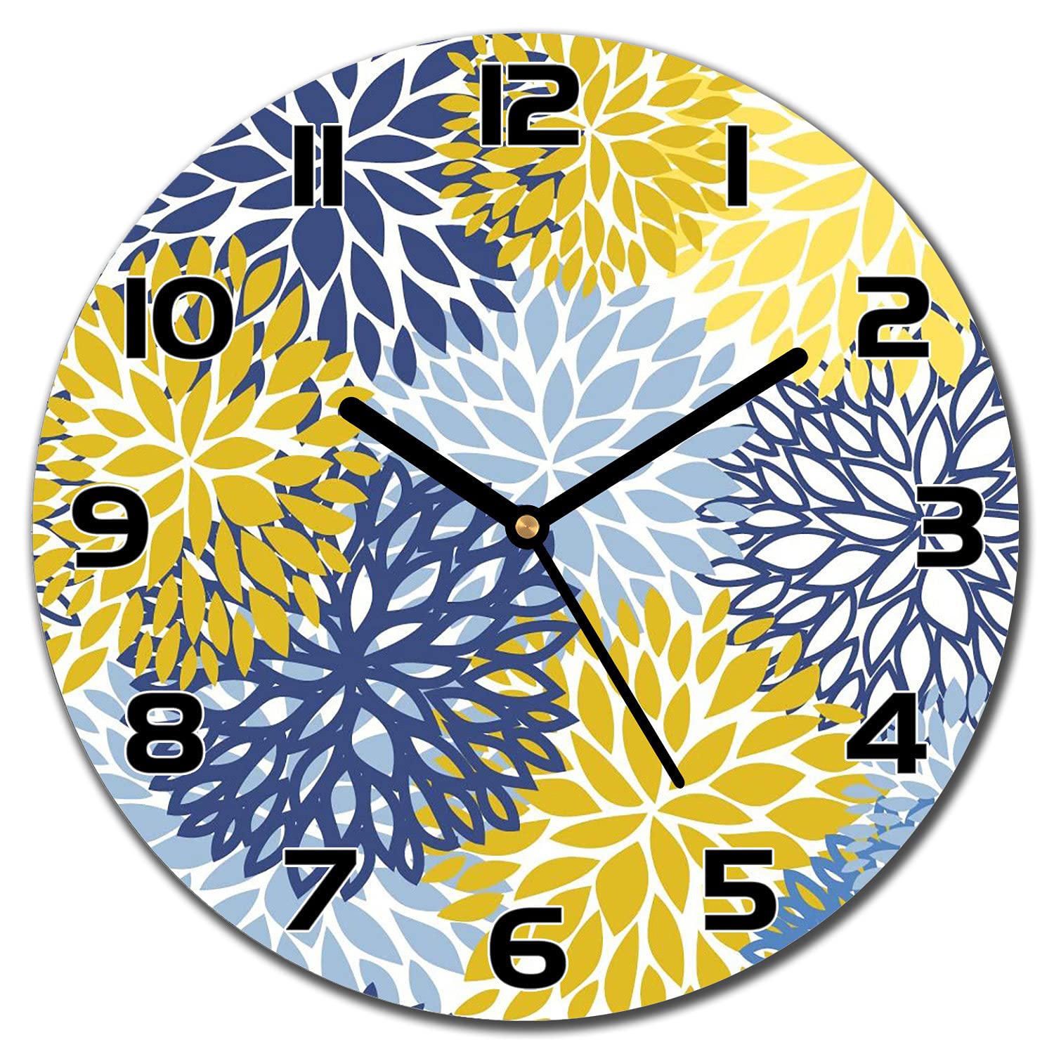 Horloge murale en verre de sécurité robuste et silencieuse motif chrysanthème