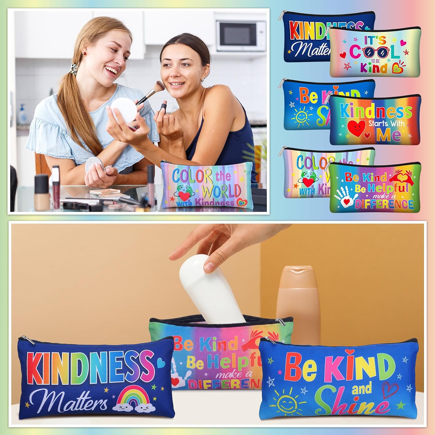 18 Pcs Be Kind Christian Pencil Pouches Motivational Pencil Case
