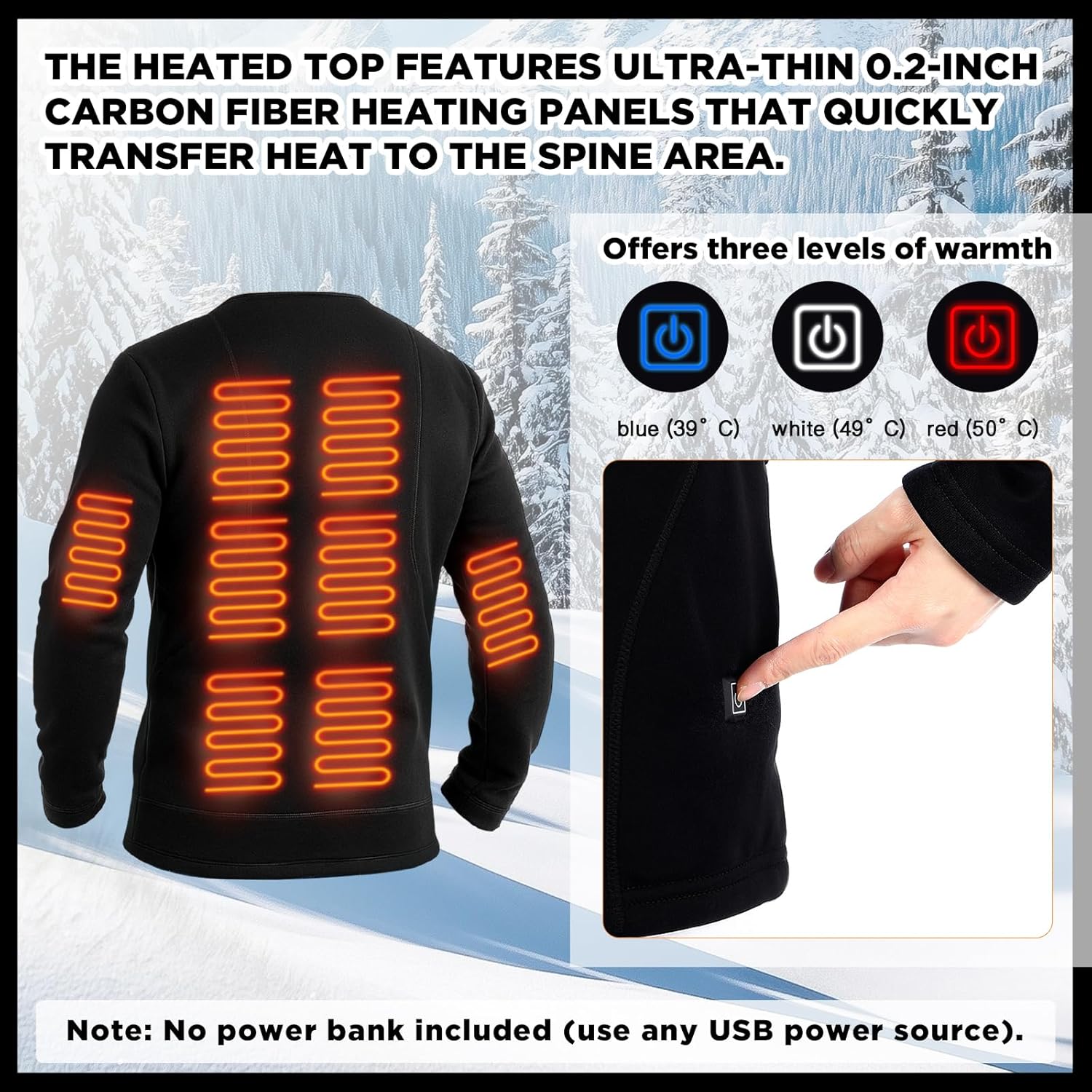 Chicingyou 4 Pcs Heated Thermals Underwear Top for Men, Electric Scarf Winter Hat Warm Gloves for Cold Weather Gift