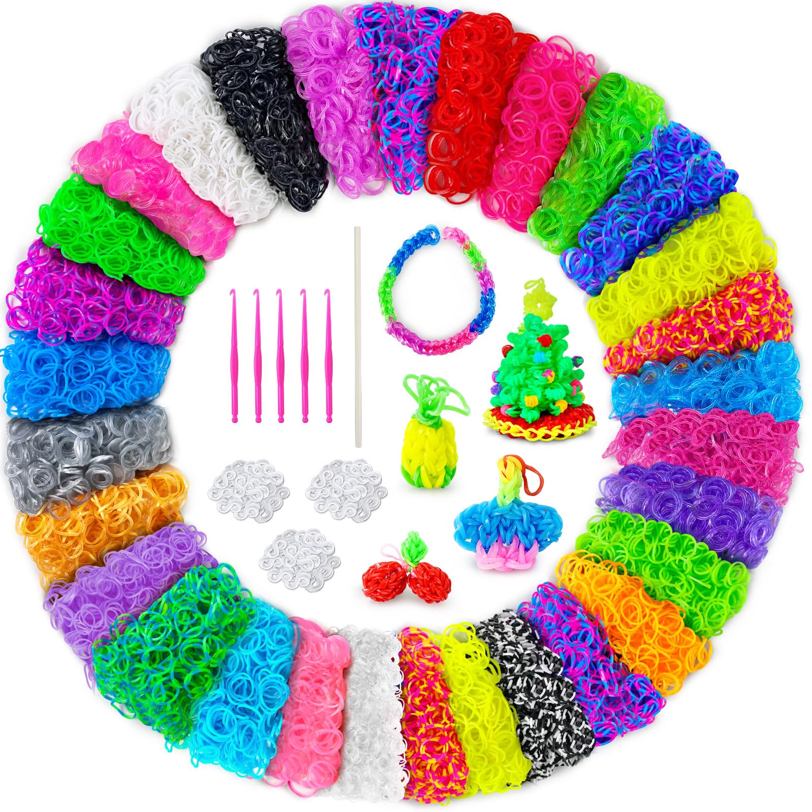 ROSHUKG 6000 Loom Bands Refill Kit, 30 Colours Rubber Band Making Kit for Kids Weaving DIY Crafting Gift