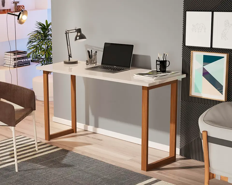 Mesa de Estudo 76 cm pés Madeira para Casa Escritório Prática Tampo Off White
