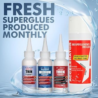 STARBOND CA Glue with Activator Kit Thin, Medium & Thick 2 oz Bottles with 6 oz Accelerator Premium Cyanoacrylate Super Glue Bundle for Woodworking, Woodturning, Hobby Models Crafts & 3D Printing