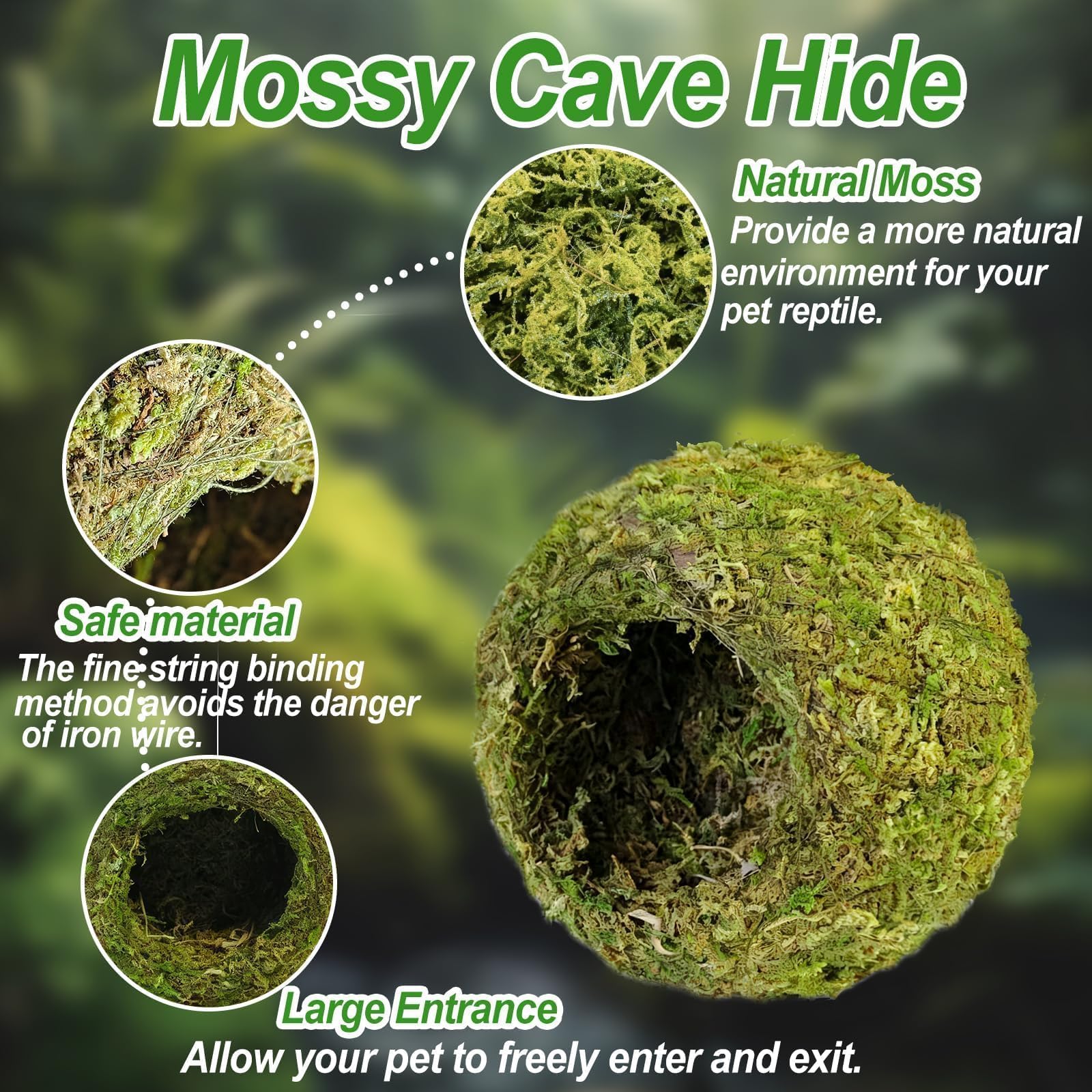2 escondites de cueva de musgo verde húmedo, un accesorio natural y seguro para tanque de geco crestado, decoración perfecta para terrario y vivero con musgo para lagarto, rana