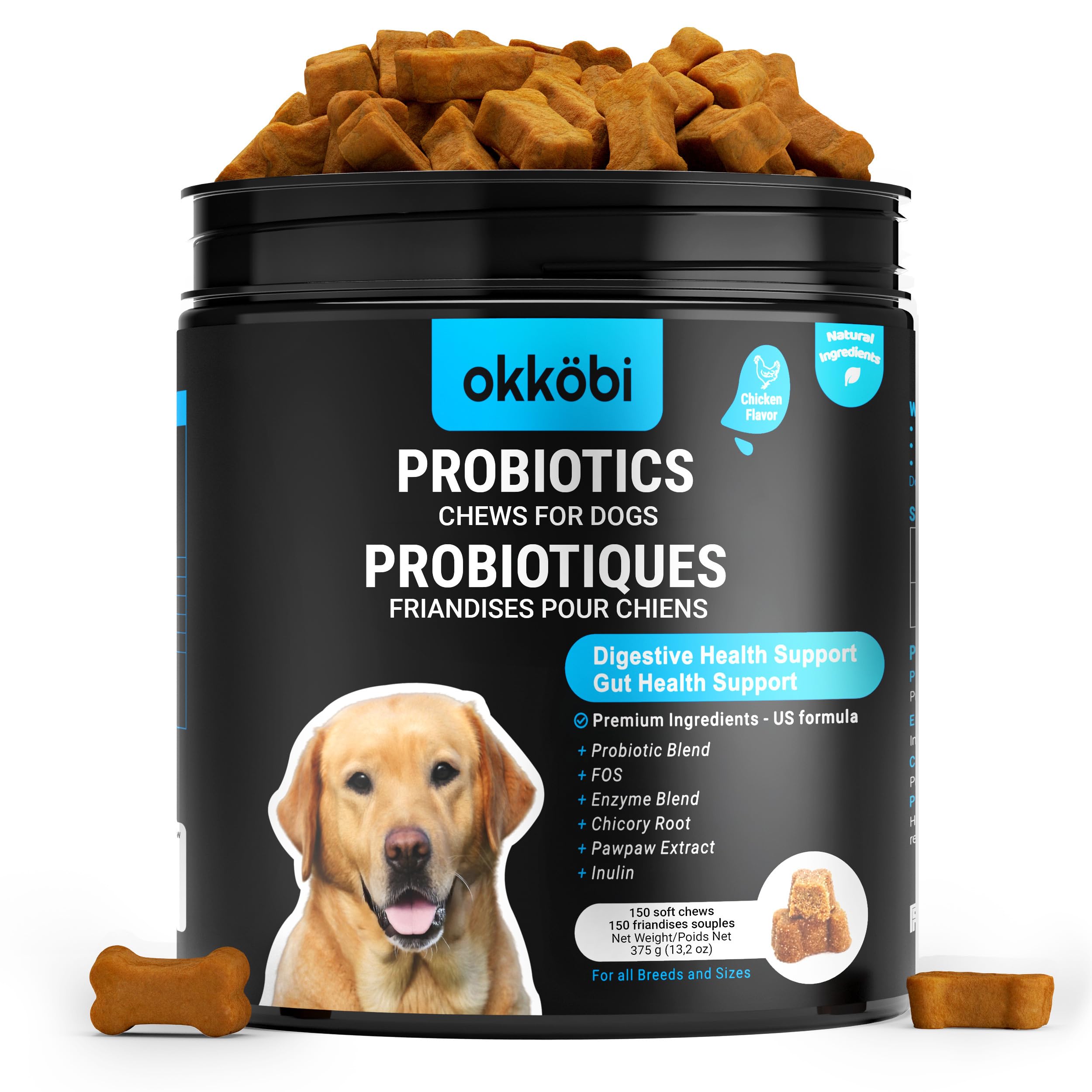 Probiotics for Dogs Chews 150PCs - Digestive, Gut Health & Diarrhea Support - Probiotic Chews for Dogs - Vet Approved US Formula with Dog Probiotics, Enzymes & Natural Ingredients - Chicken Chicken 150 pcs