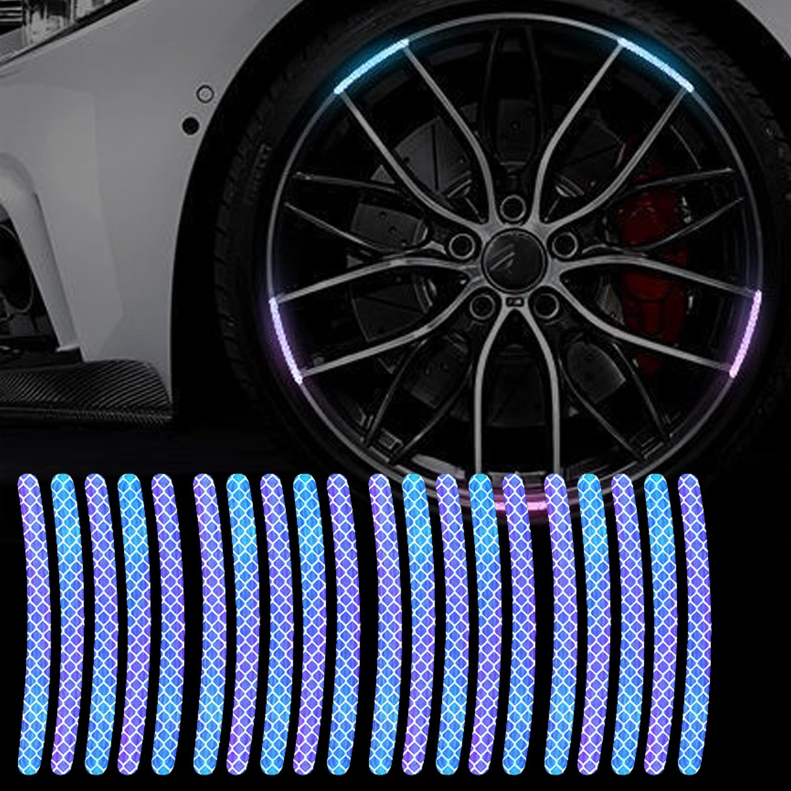 40Pcs Car Wheel Hub Reflective Sticker Car Tire Night Reflective Safety Decoration Stripe,Universal Wheel Hub Reflective Sticker, for Car, Motorcycles,Bicycles