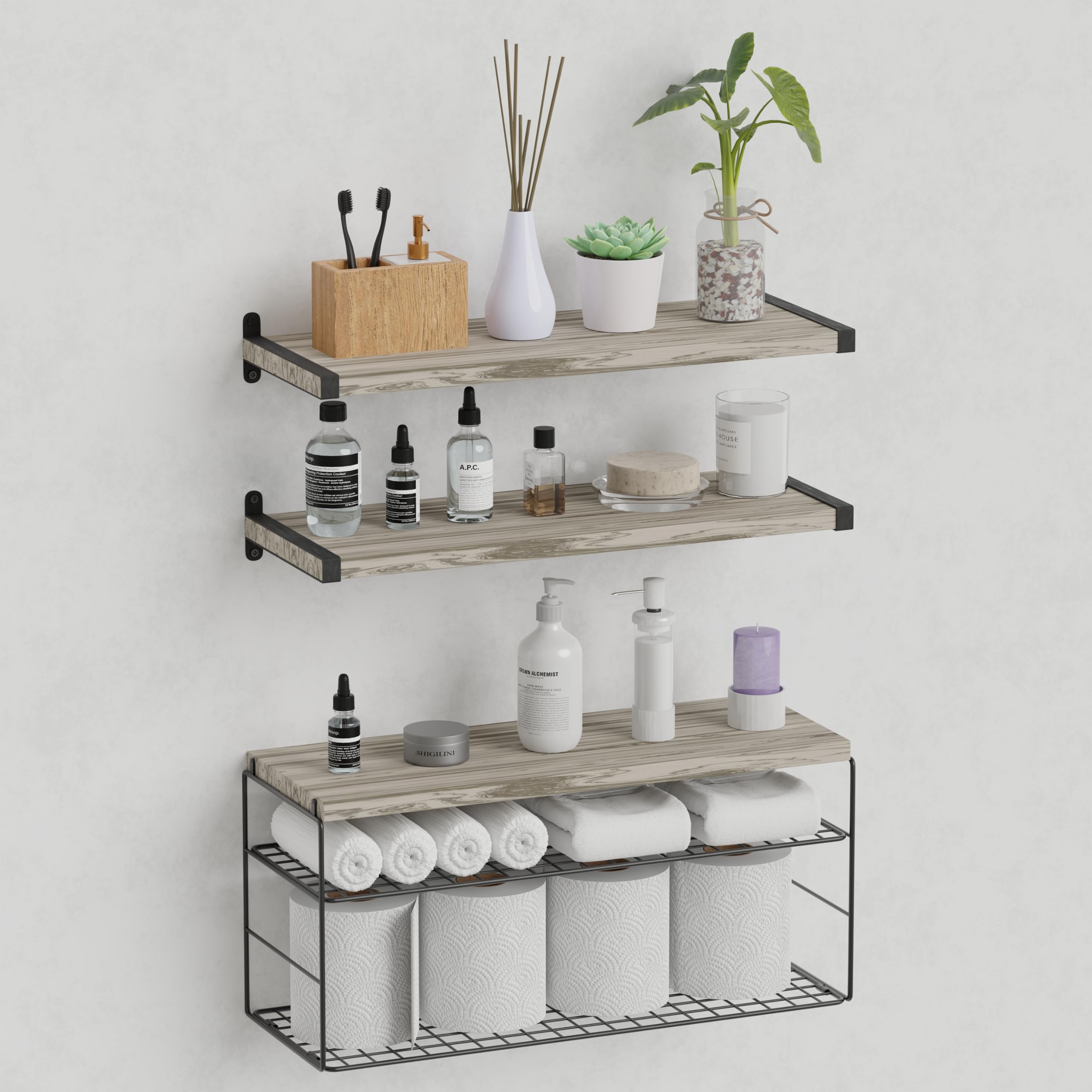 ILAYIJIA Bathroom Wall Floating Shelf: Bathroom Wall Mounted Floating Shelves, Floating Bathroom Wall Shelf, Bathroom Floating Shelves Wall Mounted, Bathroom Floating Shelf Over Toilet (Grey)
