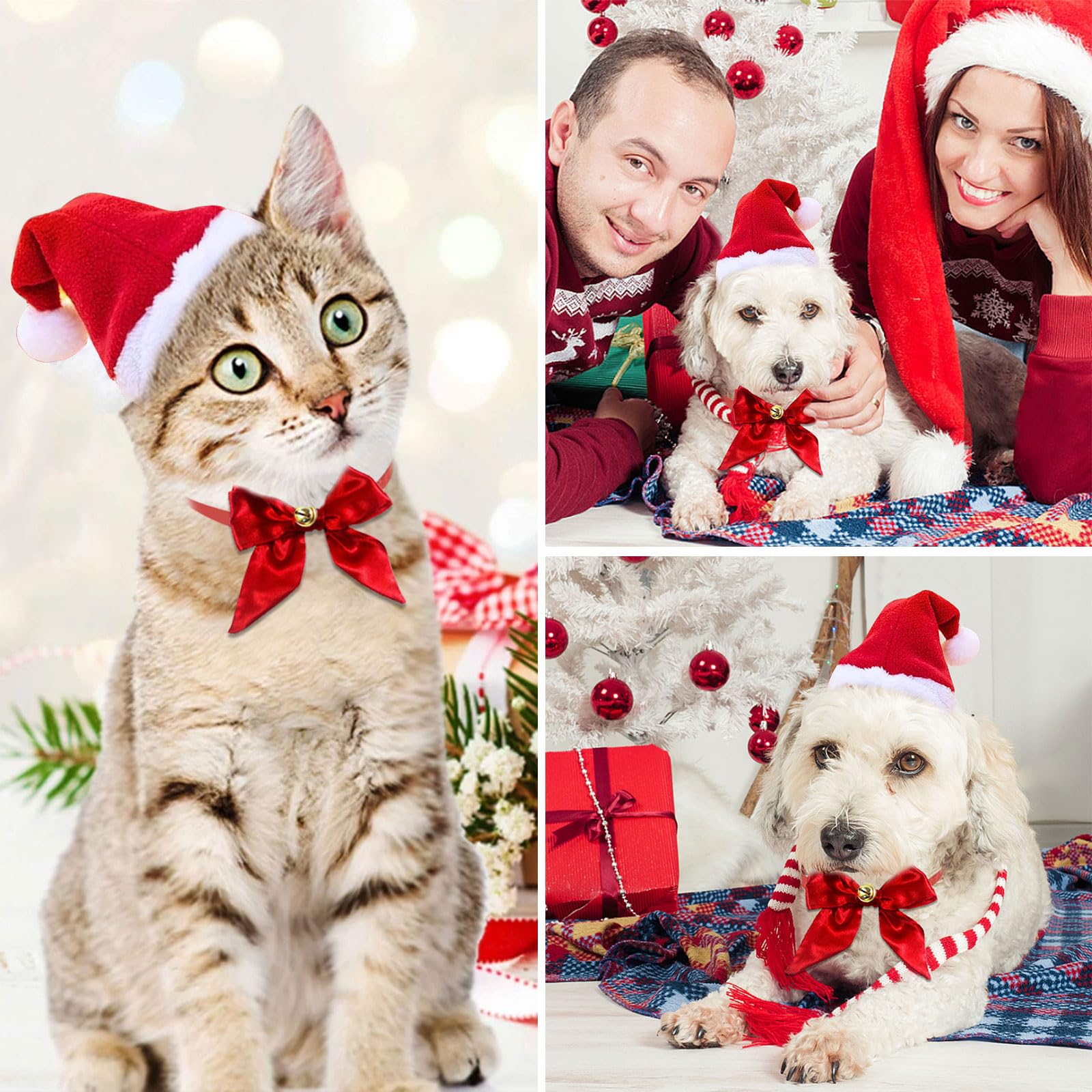Katzen Kostüme Weihnachts-Kostüm-Set Für Hunde & Katzen - Mütze + Fliege Mit Glöckchen Kostüm Für Hunde