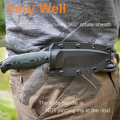 Miniatura 3 de Ruike Cuchillo pequeño de hoja fija para acampar con funda de rotación 360, 14c28n táctico de espiga completa grande de acero inoxidable, caza