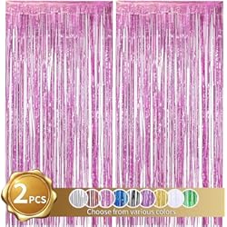 Panel Decorativo Fiesta Cortinas de Oropel 2Pcs Rosa Metálica Cortina de Borlas de Fondo Cortinas Fiesta Brillante Aluminio Flecos Cortinas Para Decoración Pared Fiestas Cumpleaños Navidad Boda Graduación(1m x 2m)