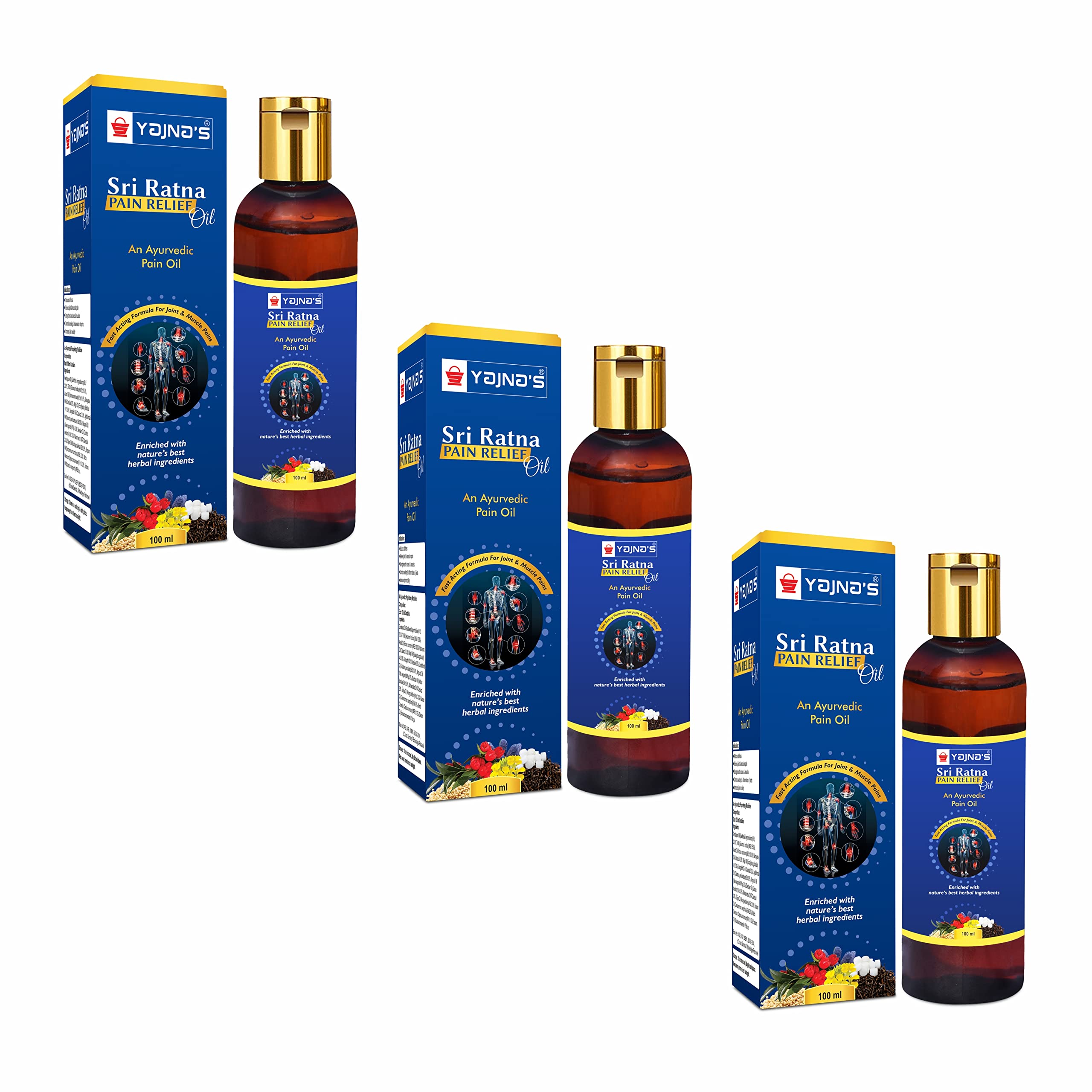 YAJNAS SRI RATNA 100 ml (Pack of 3) ayurvedic pain relief oil for legs pain, body pain, Upper Back pain, knee joint pain, Muscular Pain, Arthritis Joint, Neck Pain Sprains, Spasms & frozen shoulder (B08ZNK2GPF) Amazon Price History, Amazon Price Tracker