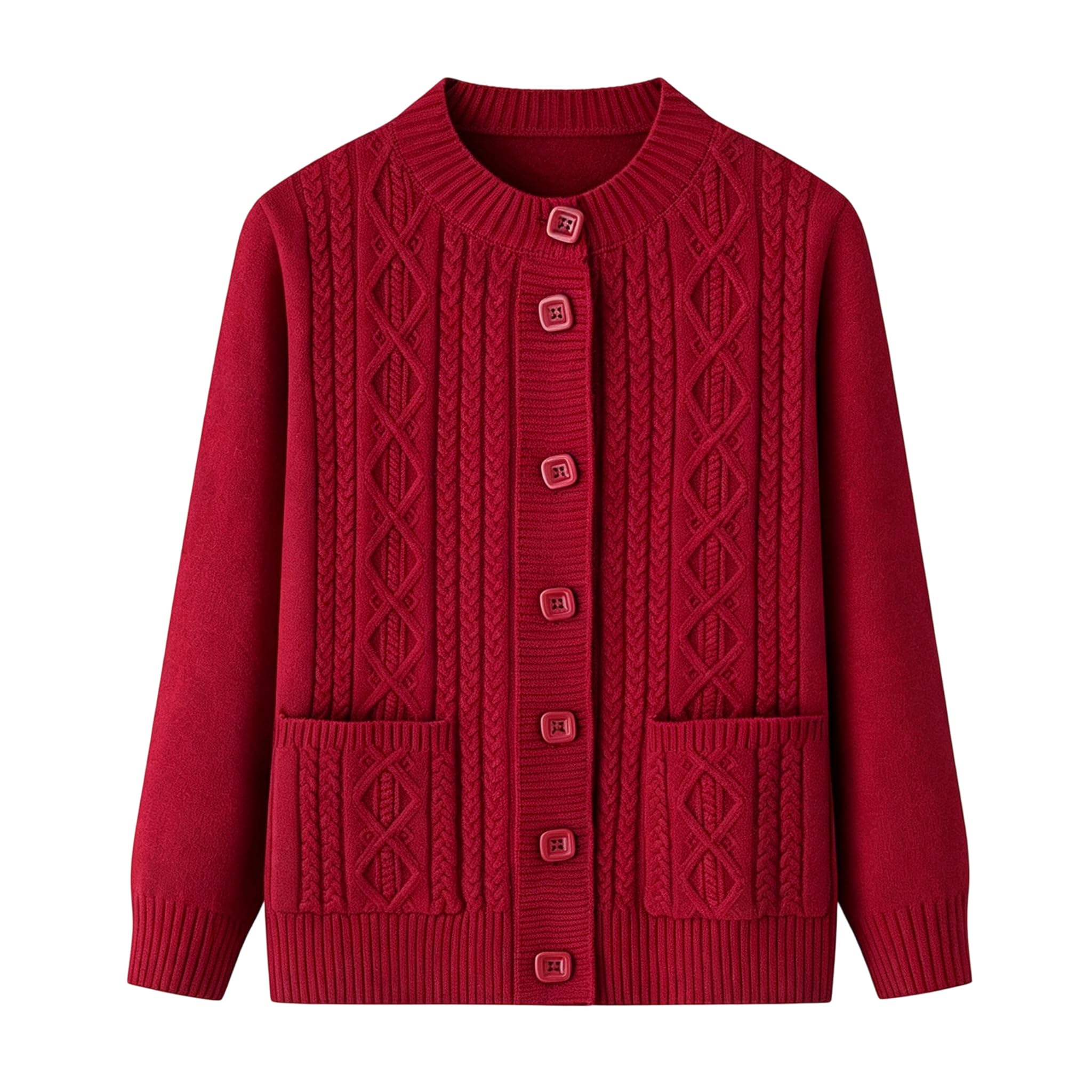 Cardigan Donna Trecce Grosse con Tasca, Maglione di Mezza età e Anziano, Cardigan Casual Maniche Lunghe con Scollo Rotondo e Bottoni, Ideale per Le Nonne.