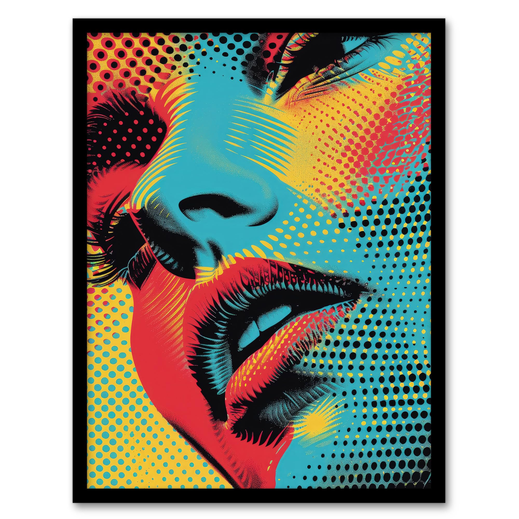 Artery8 Woman Face Close Up Polka Dot Pop Art Portrait For Living Room Artwork Framed Wall Art Print A4