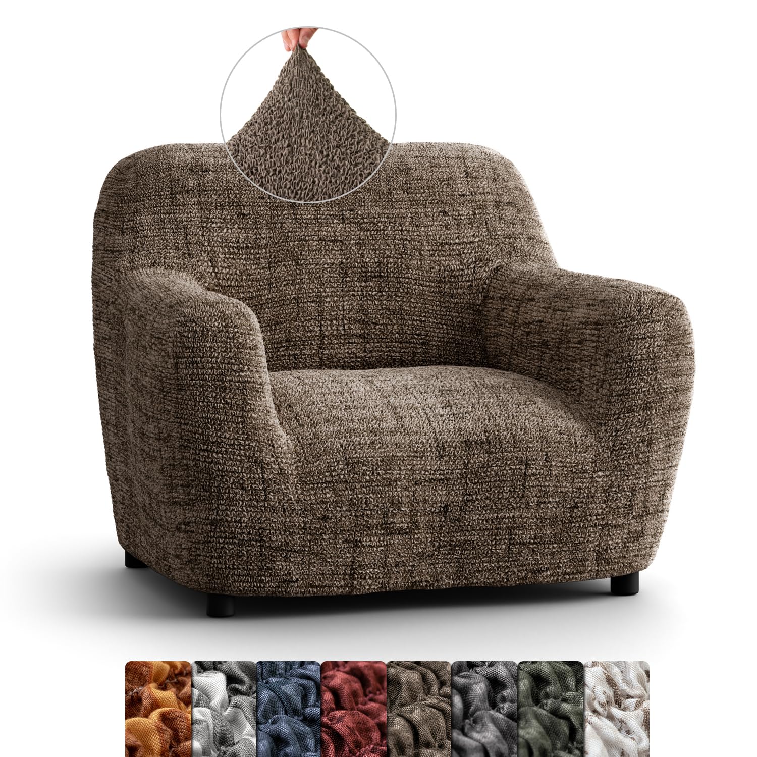 Menotti Chair Cover - Armchair Cover - Armchair Slipcover - Soft Fabric Slipcover - 1-piece Form Fit Stretch Stylish Furniture Protector - Microfibra Printed - Vittoria Choco (Chair)