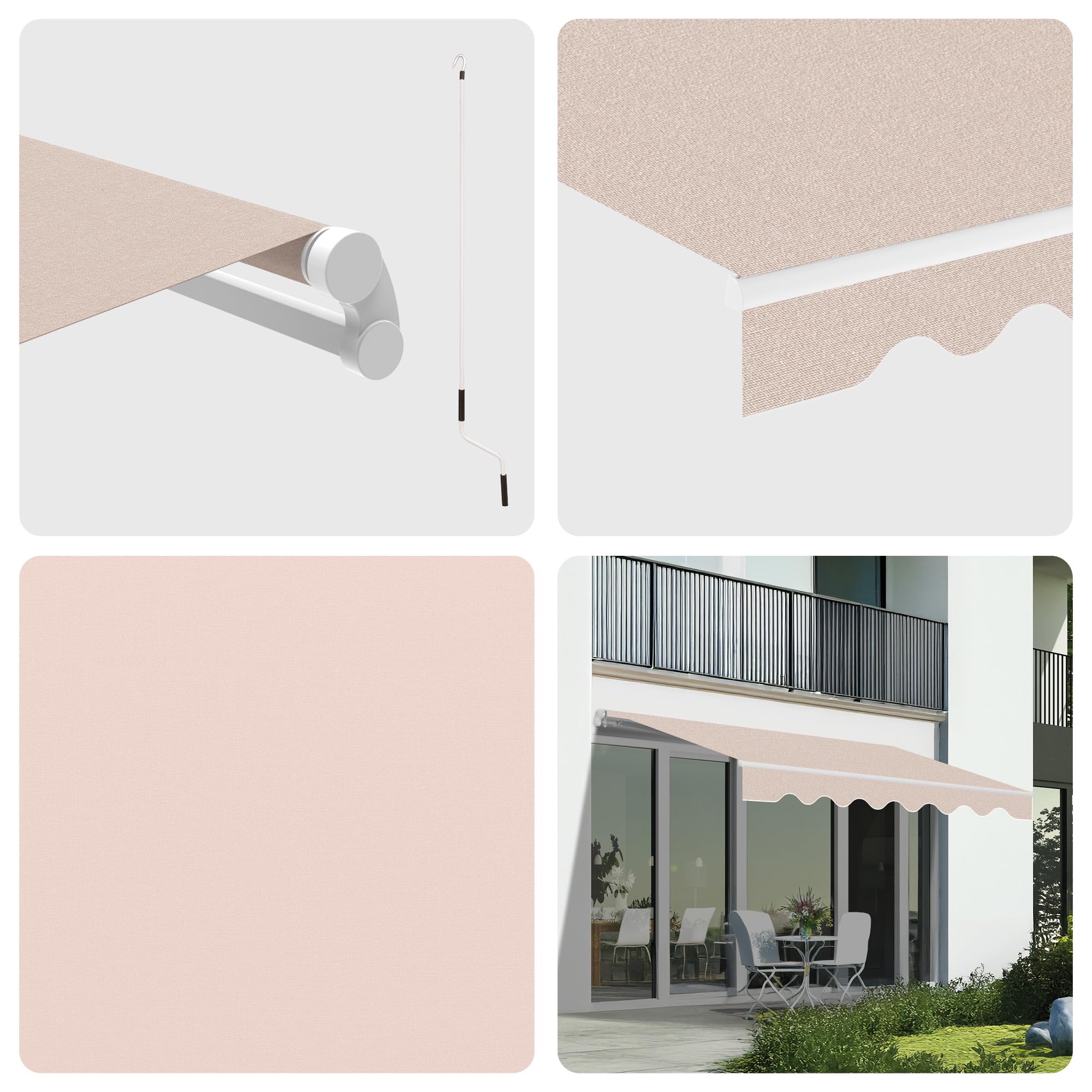 Toldo Retráctil Exterior 400x250cm Arena Poliéster – Lona Protección Solar UV - Estructura de Aluminio – Inclinación Regulable – Manivela Incluida – Manual Enrollable Terraza Jardín