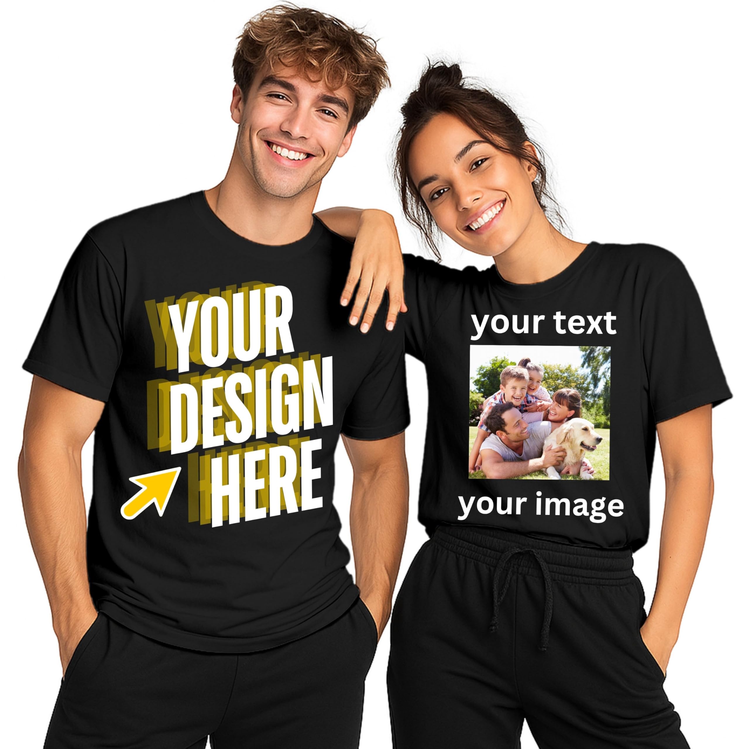 Custom T-Shirt for Men & Women - Personalized Tshirts with Photo and Text - Front and Back Printed Unisex Shirt