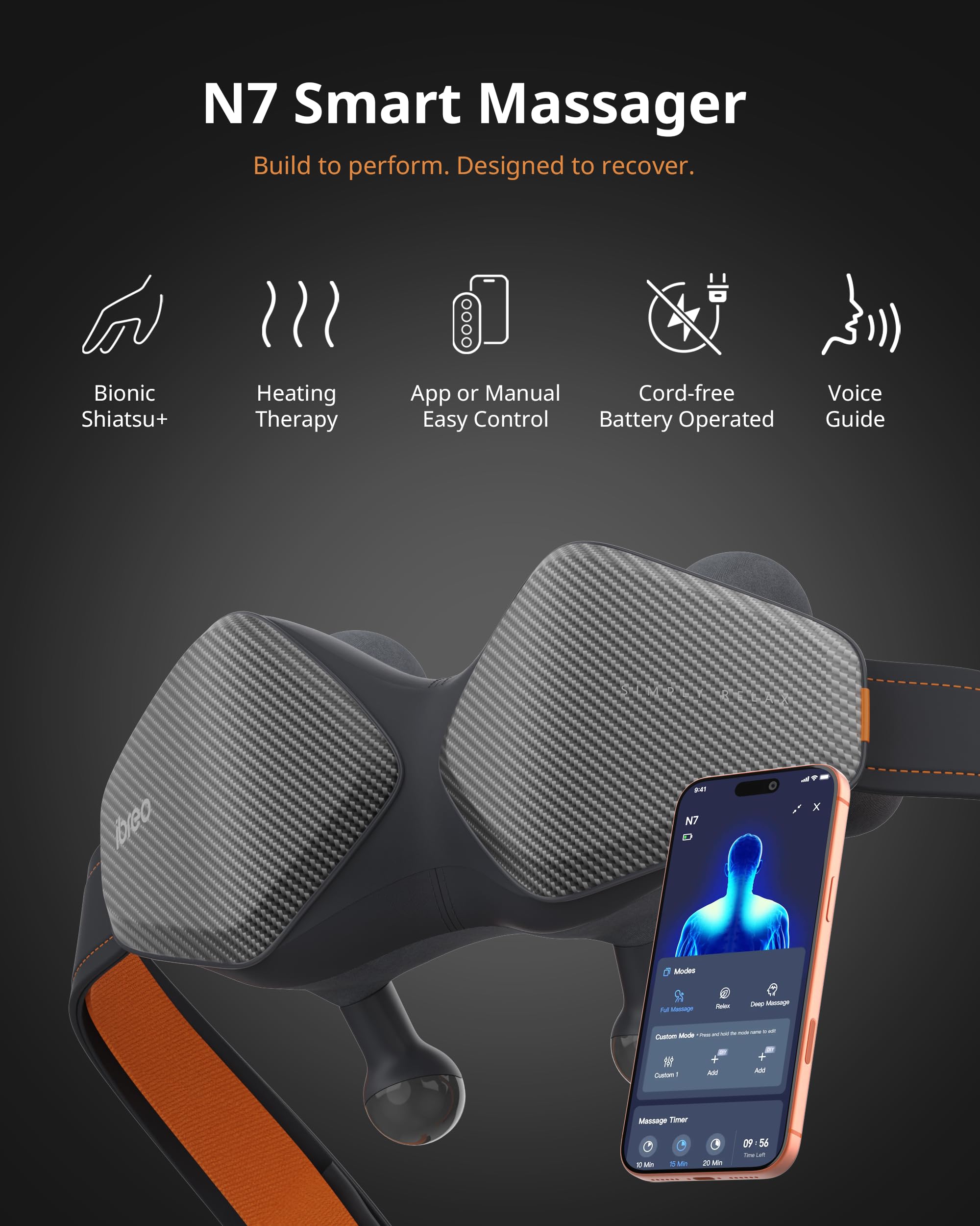 Smart Heated Shiatsu, 8 extra-wide Bionic-Köpfe, Nacken-Schulter-Rücken | App-fähig, 4D-Tiefenknetmassage, anpassbar, 240 Min. Akku, für Schmerzlinderung, Fitness, Sport, Frauen/Männer