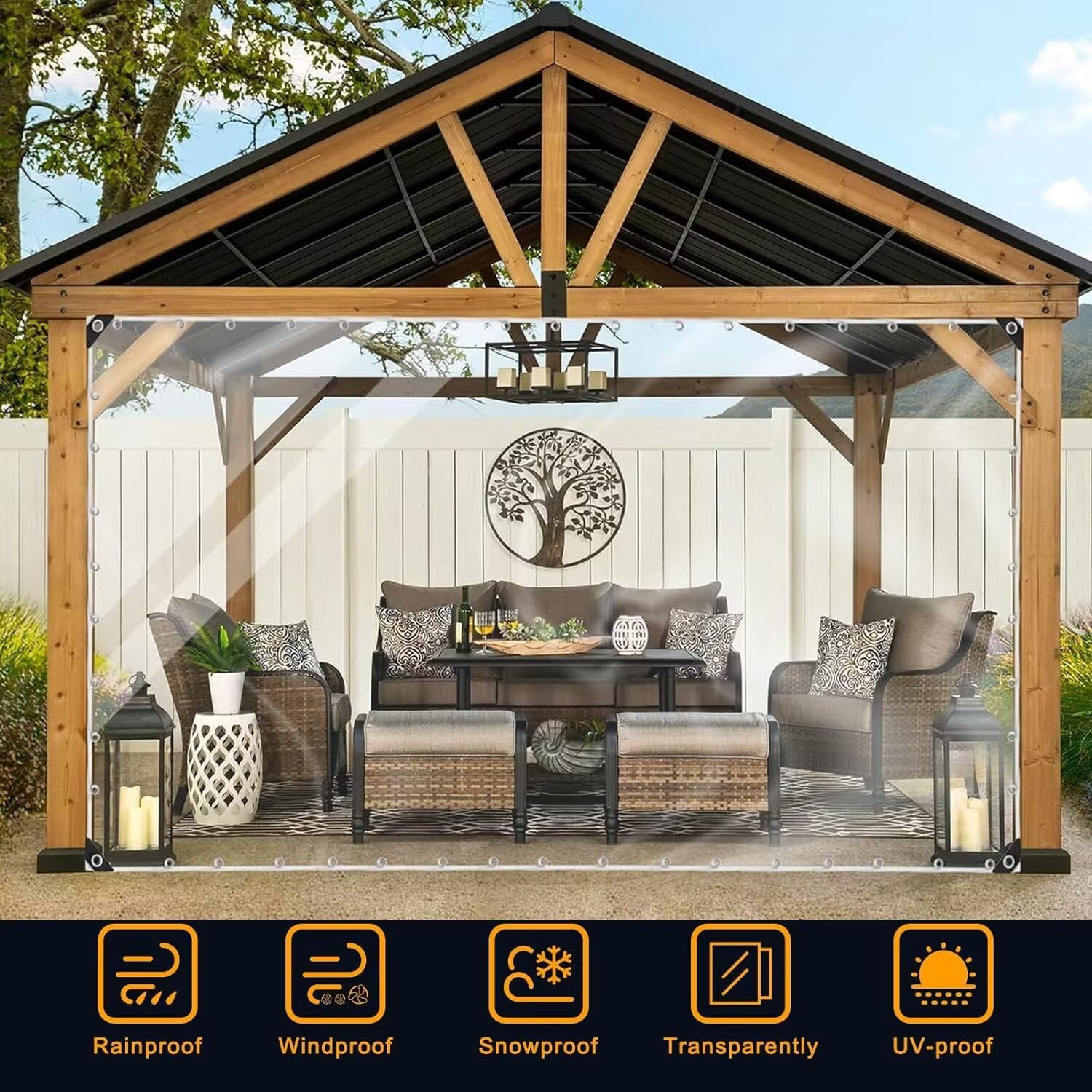 8.5mx5.2m Plane Transparent Durchsichtig für Außenbereich mit öSen,Wasserdicht,Balkon Regenschutz,Abdeckplane Gartenmöbel,für den Außenbereich einsetzbar regendicht,mit Bindeseil
