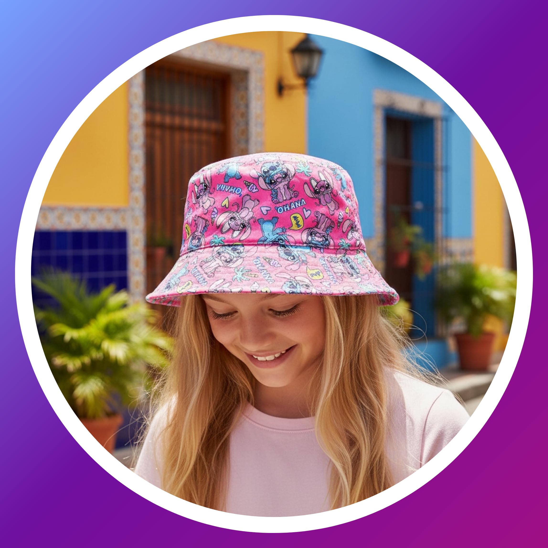 Disney Stitch Gorro para Niñas, Diseño Ohana Stitch y Angel Gorra de Pescador, Gorra de Verano Infantil Regalo para Niñas