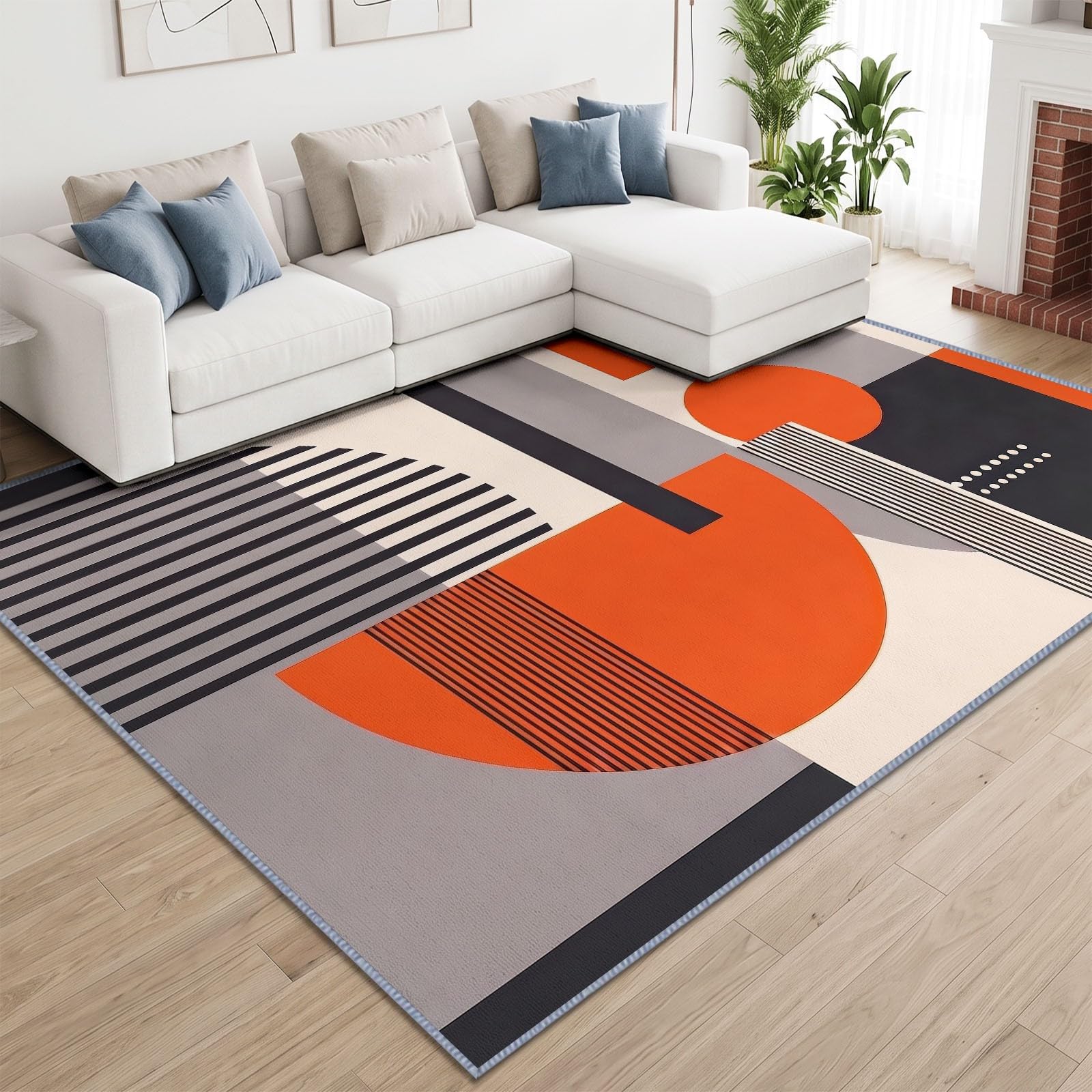 Tapis de Salon Lavable 80 x 150 cm Semi-Cercle Cercle Rayures, Tapis Antidérapant à Poils Ras Médiéval Géométrique pour Cuisine Bureau Salle à Manger - Moquette Décoration Intérieure Chambre d'enfant